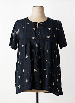 Blouse tissage popeline manches courtes noir ZHENZI femme