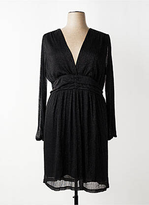 Robe mi-longue tissage crêpe manches longues noir MAELLE femme