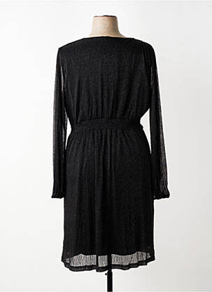 Robe mi-longue tissage crêpe manches longues noir MAELLE femme