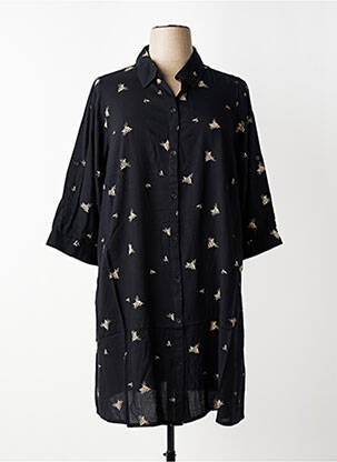 Robe mi-longue imprimé fleurs manches 3/4 noir ZHENZI femme