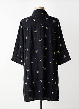 Robe mi-longue imprimé fleurs manches 3/4 noir ZHENZI femme