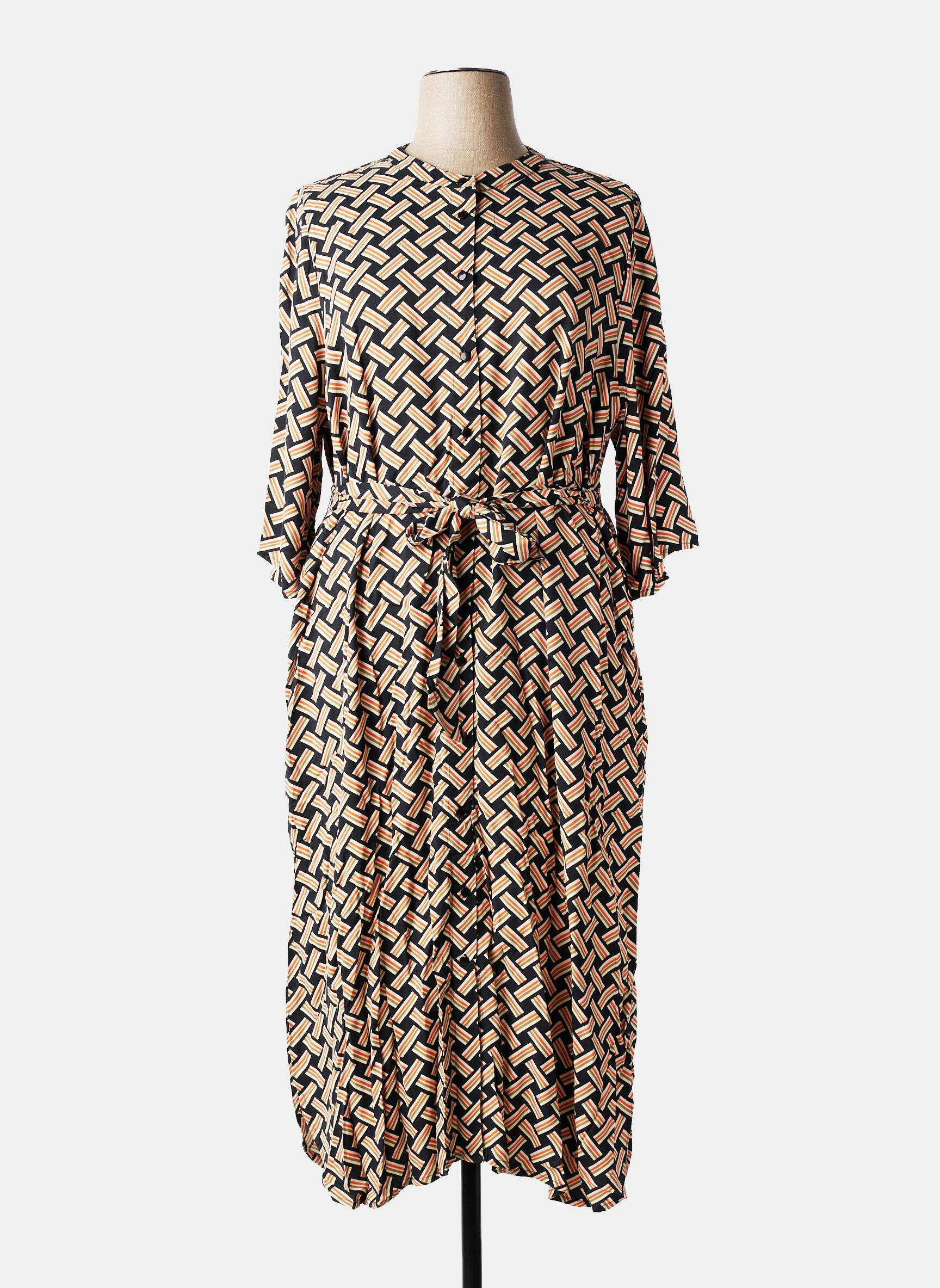 Robe longue imprimé fantaisie manches 3/4 noir KAFFE femme
