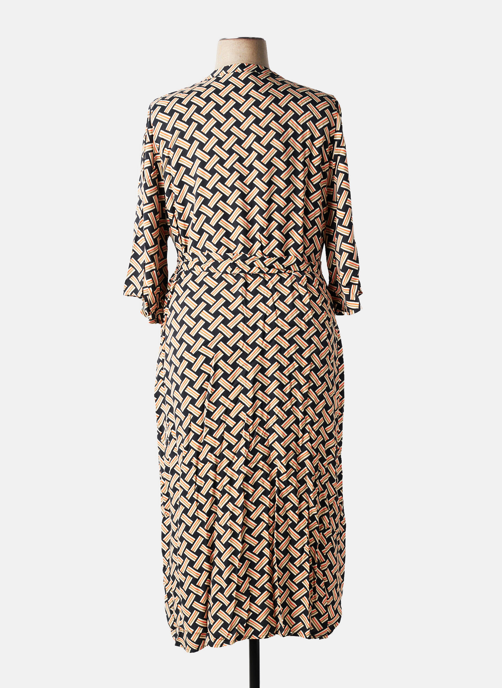 Robe longue imprimé fantaisie manches 3/4 noir KAFFE femme
