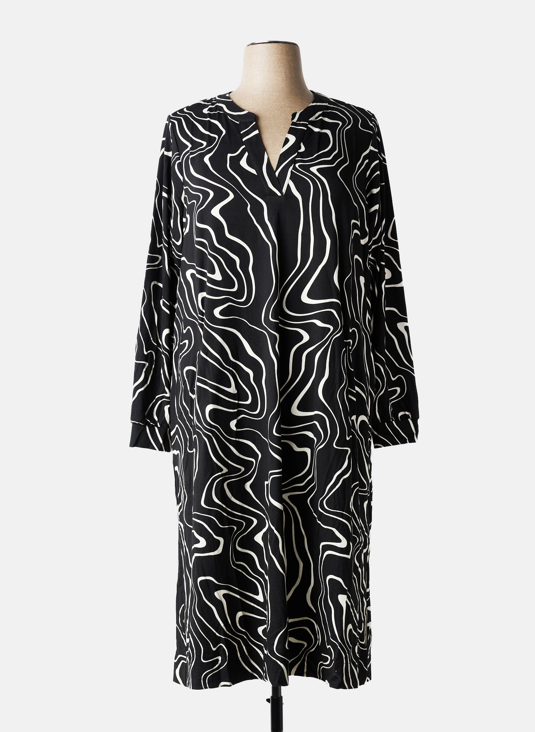 Robe longue manches longues manches longues noir ZHENZI femme