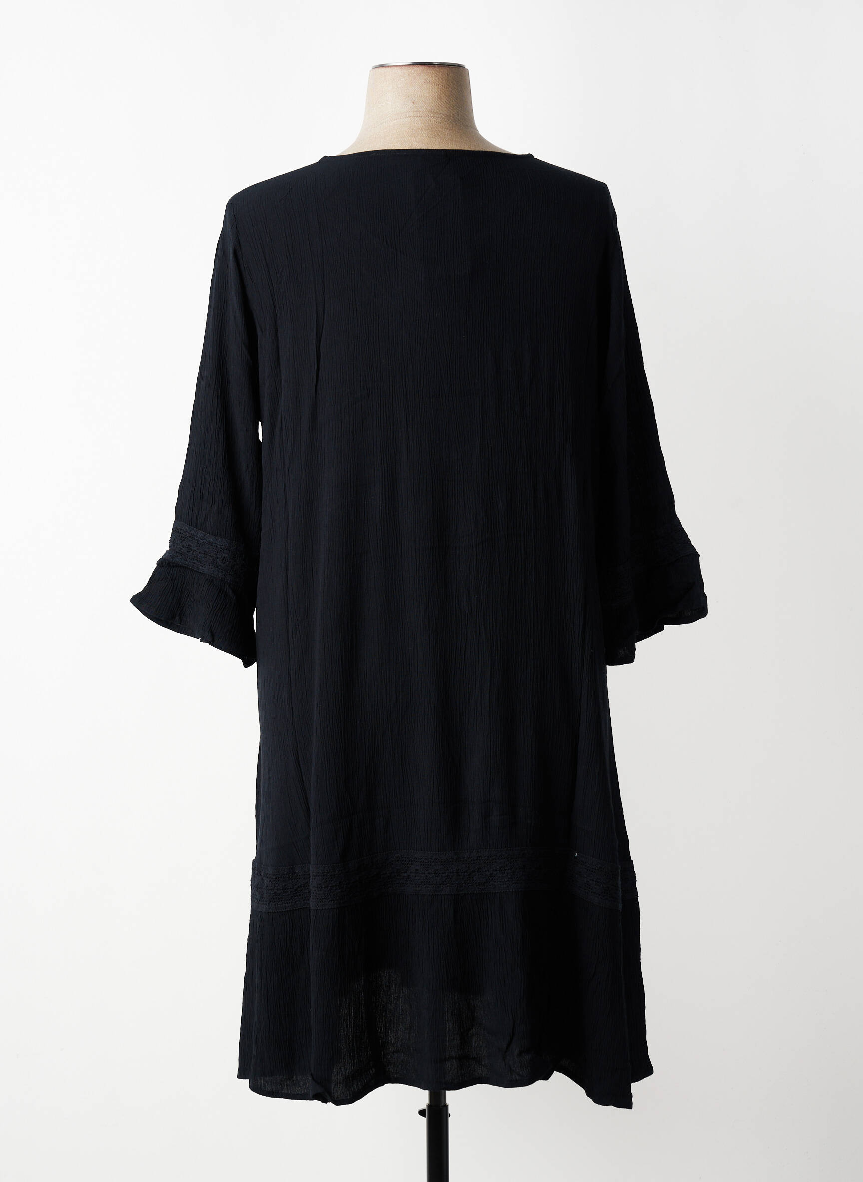 Robe mi-longue coupe fluide manches 3/4 noir ZHENZI femme