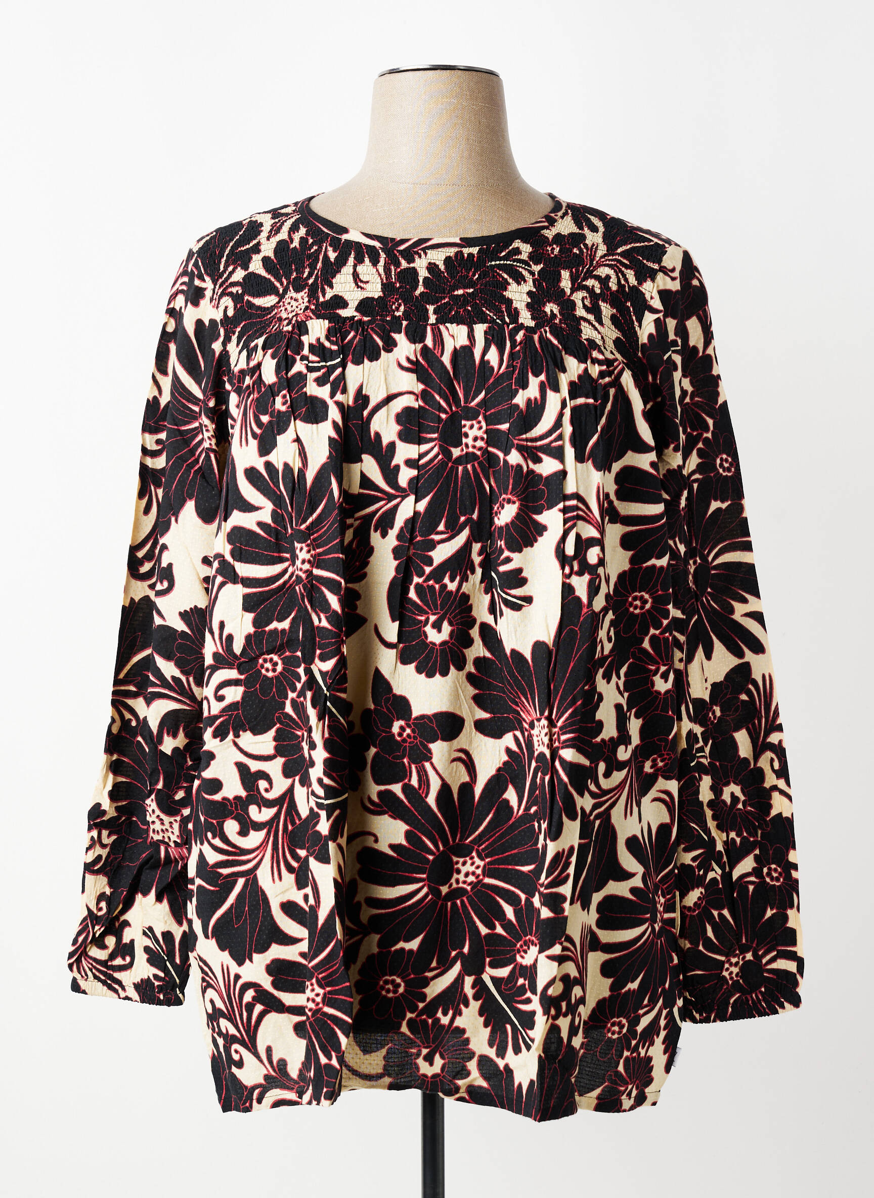 Blouse tissage popeline manches longues noir ZHENZI femme