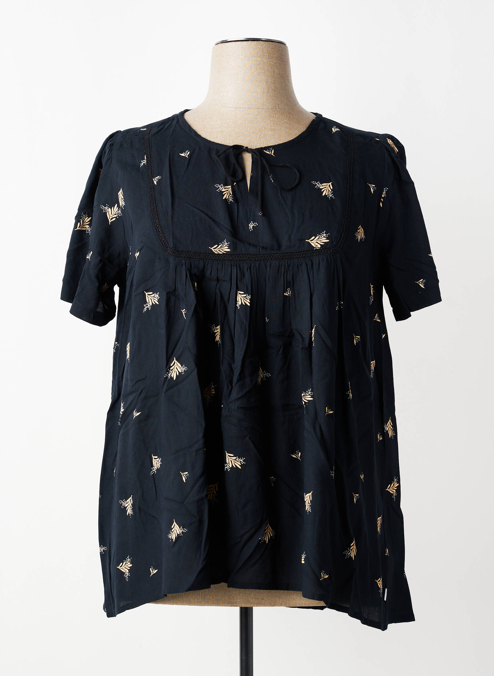 Blouse tissage popeline manches courtes noir ZHENZI femme