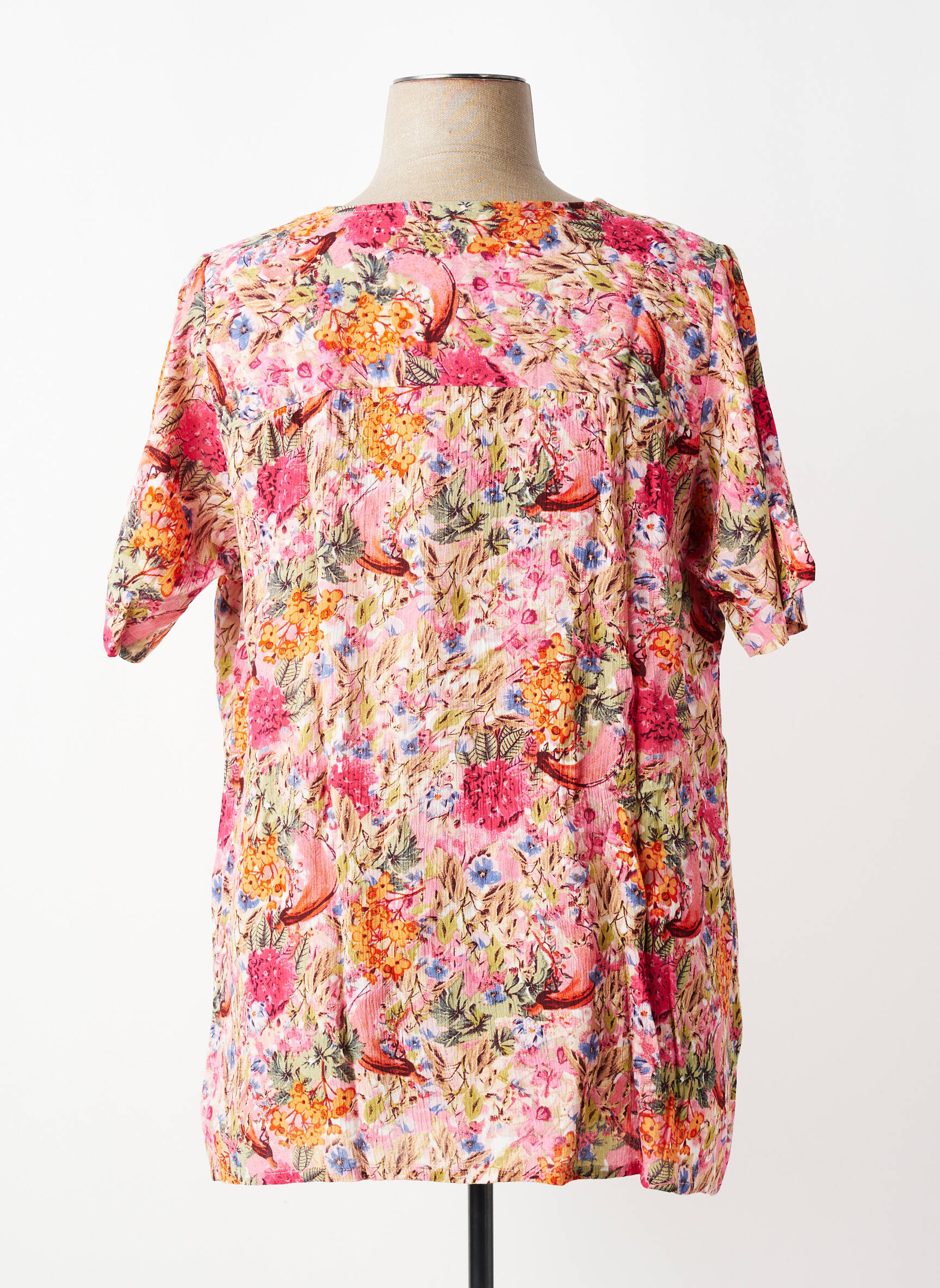 Blouse imprimé fleurs manches courtes rose ZHENZI femme