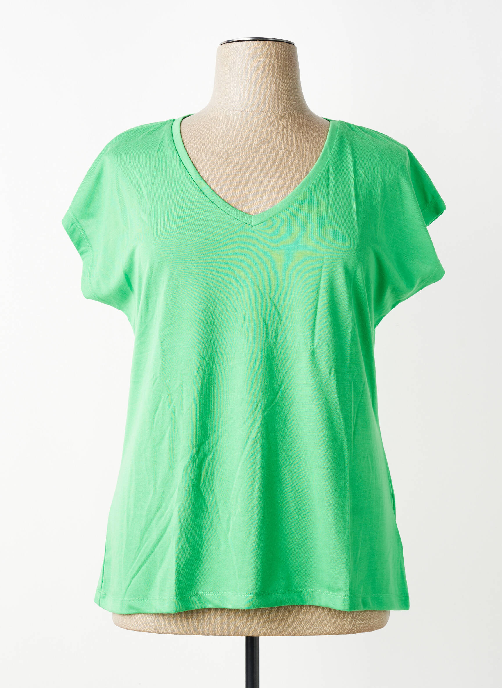 T-shirt col v manches courtes vert KAFFE femme
