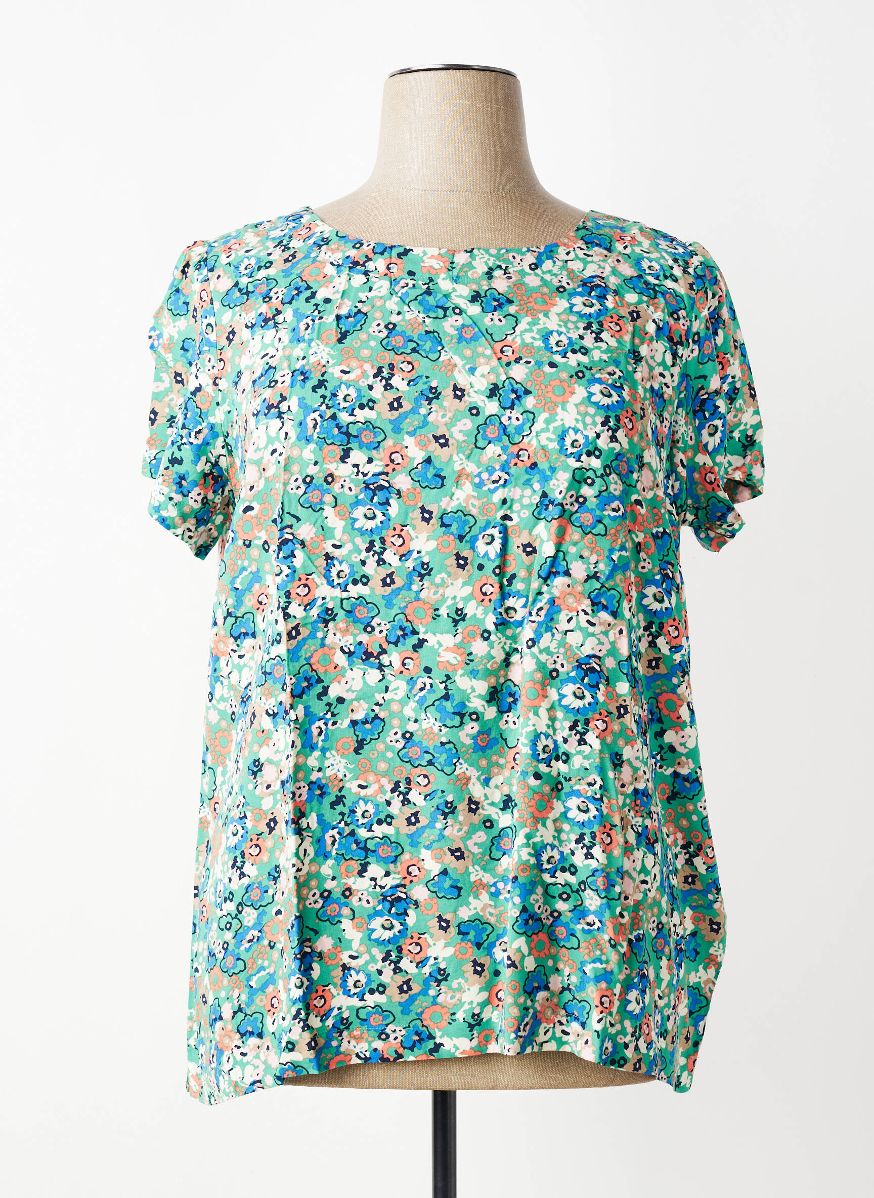 Blouse tissage popeline manches courtes vert LILY & ME femme