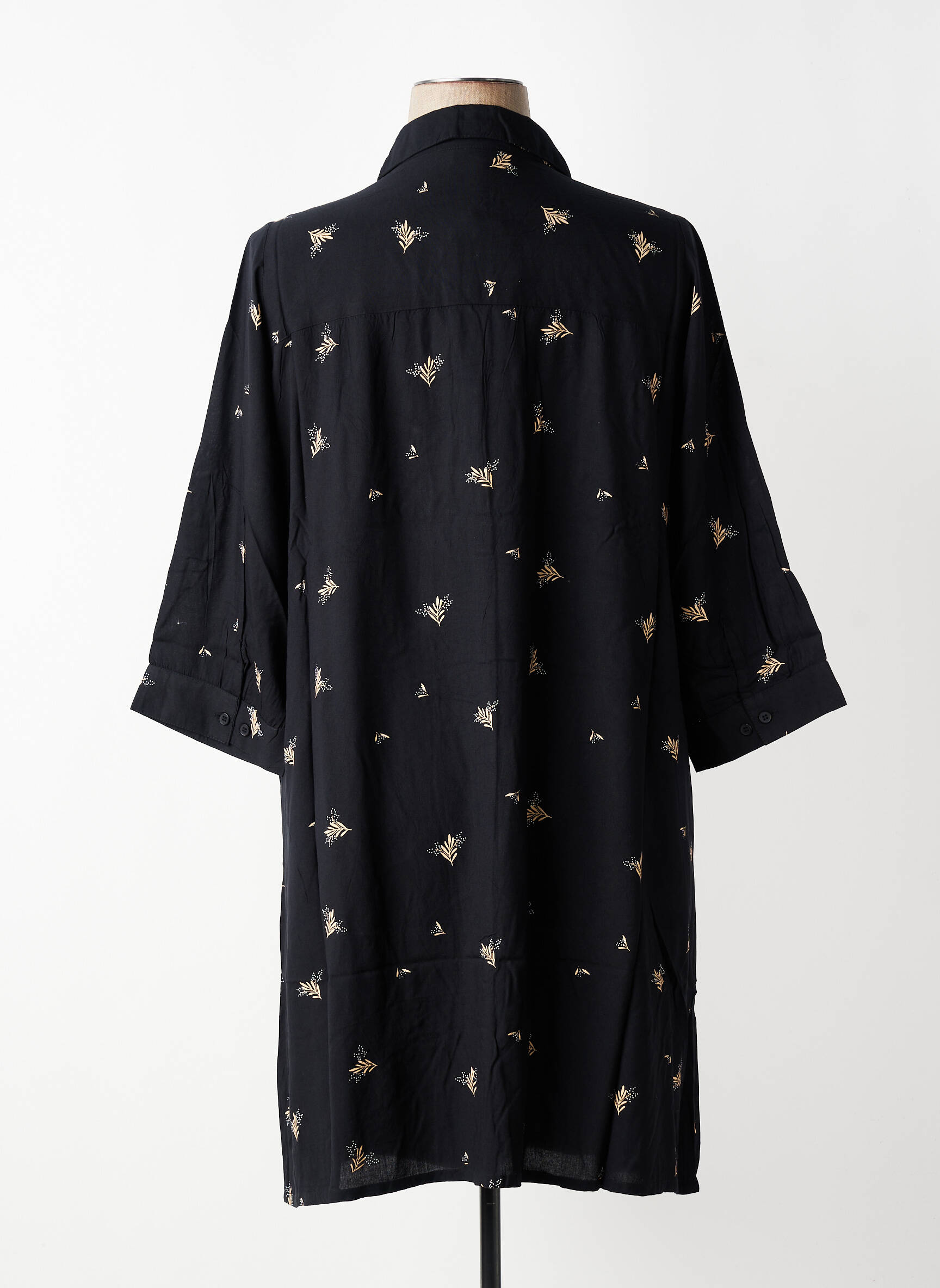 Robe mi-longue imprimé fleurs manches 3/4 noir ZHENZI femme