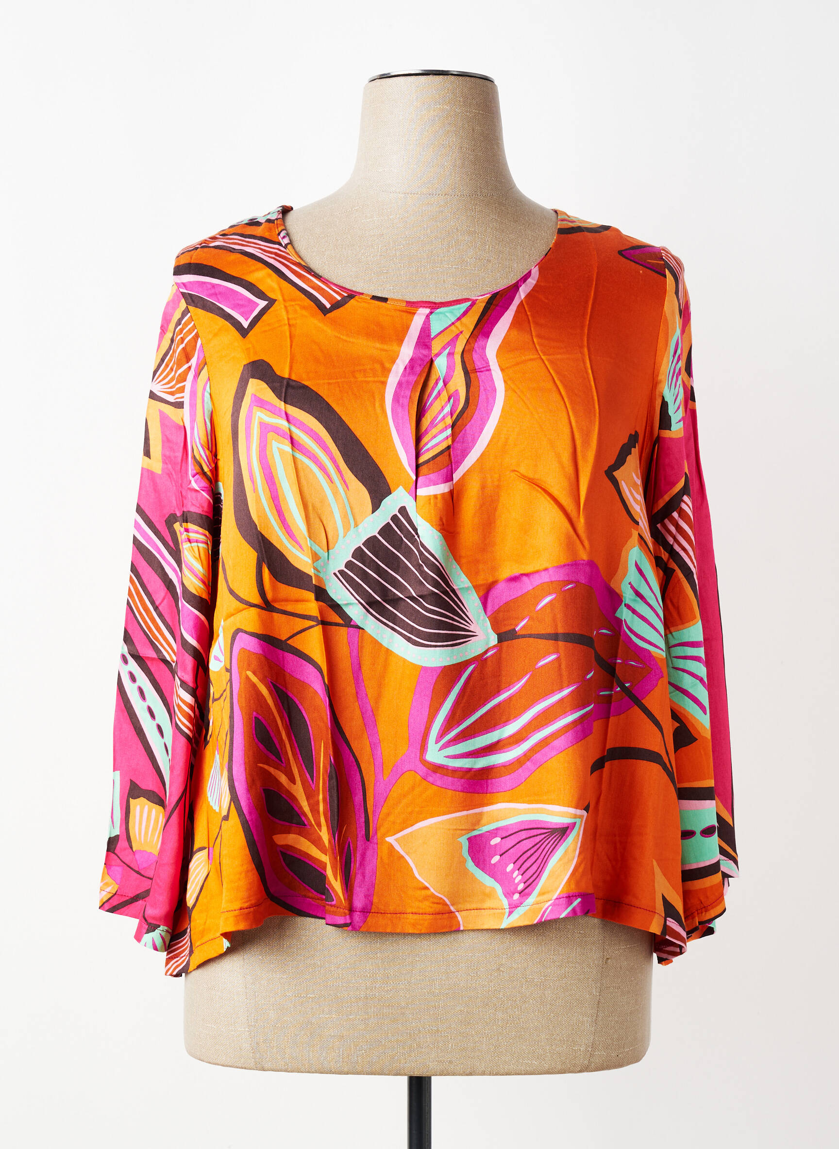 Blouse imprimé fantaisie manches 3/4 orange G!OZE femme
