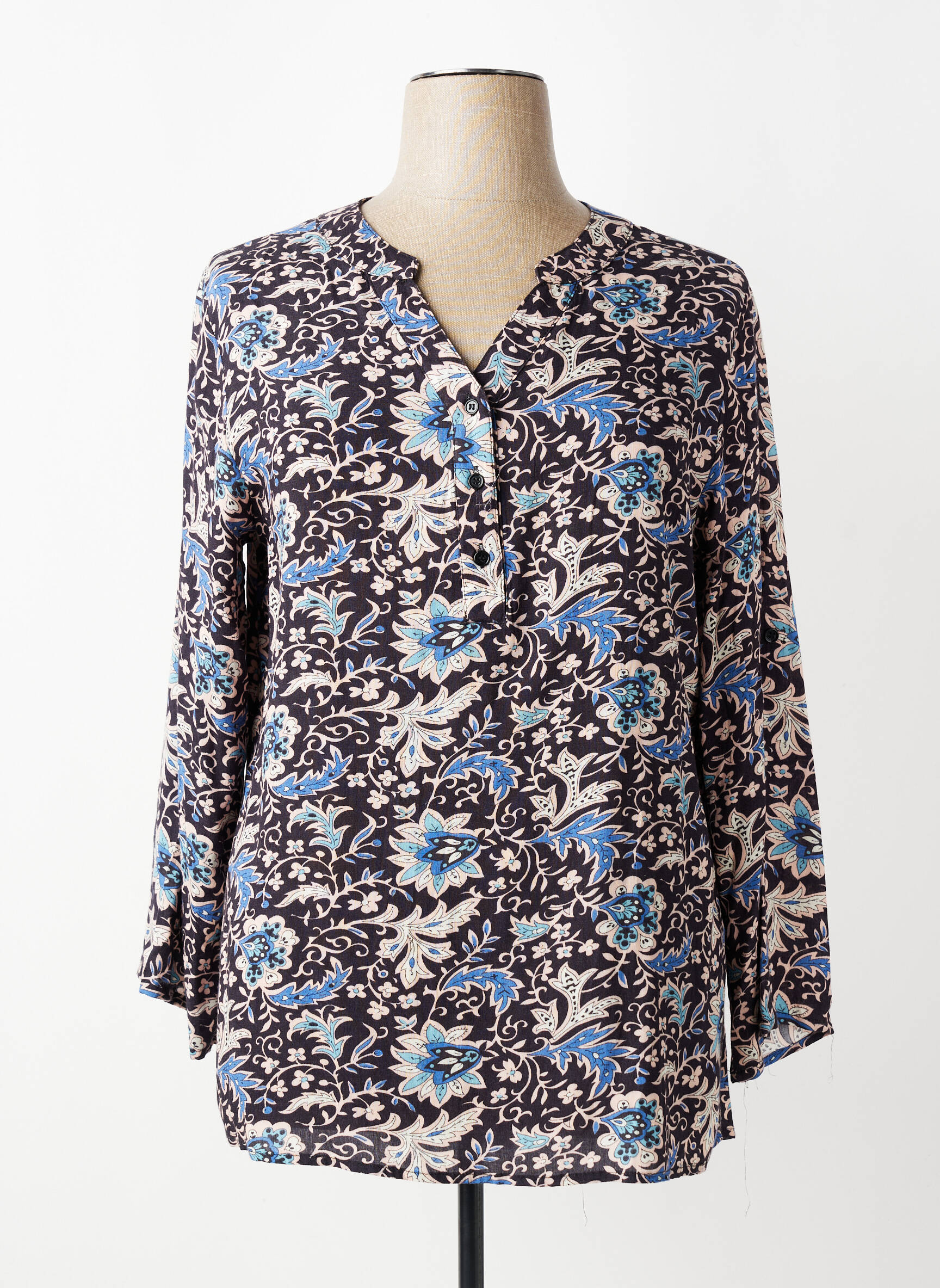 Blouse tissage popeline manches longues noir Z-ONE femme
