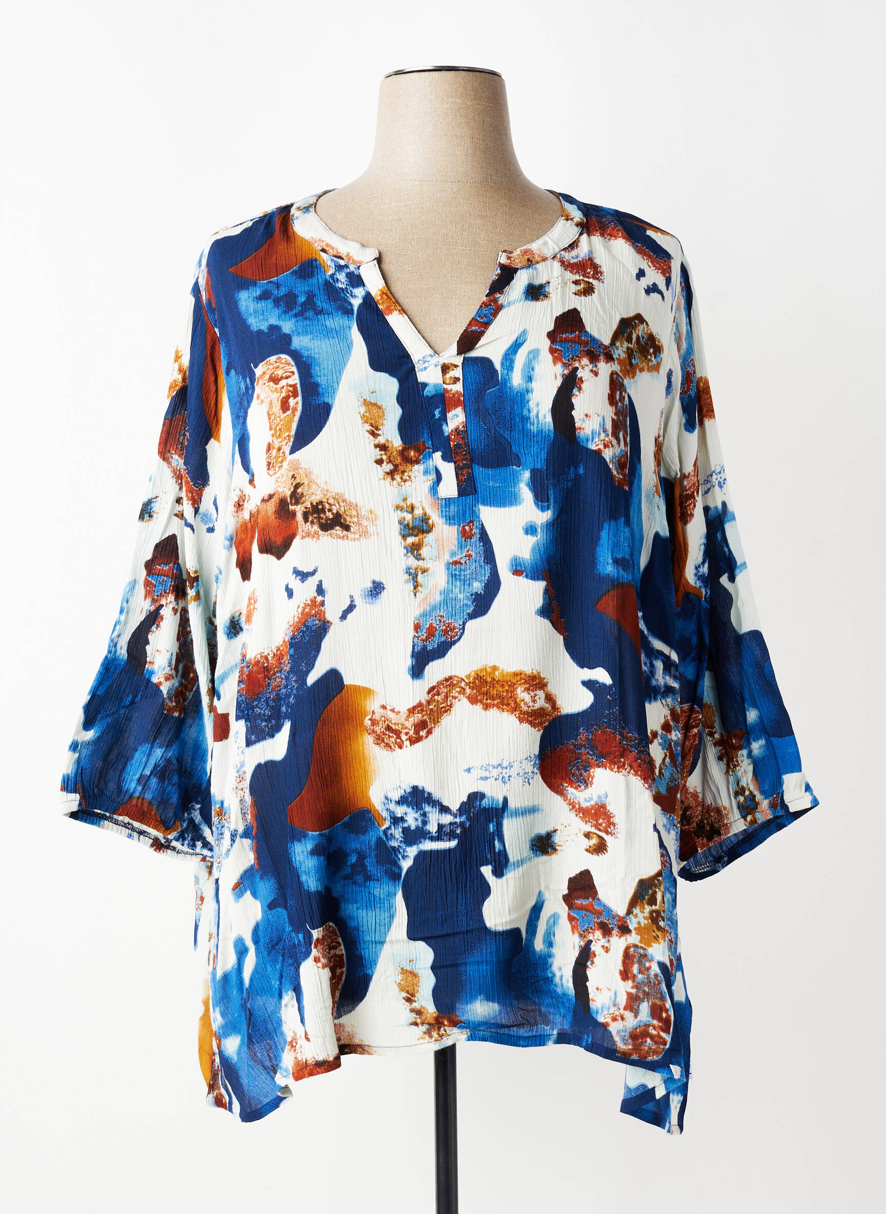Blouse imprimé fleurs manches 3/4 bleu ZHENZI femme