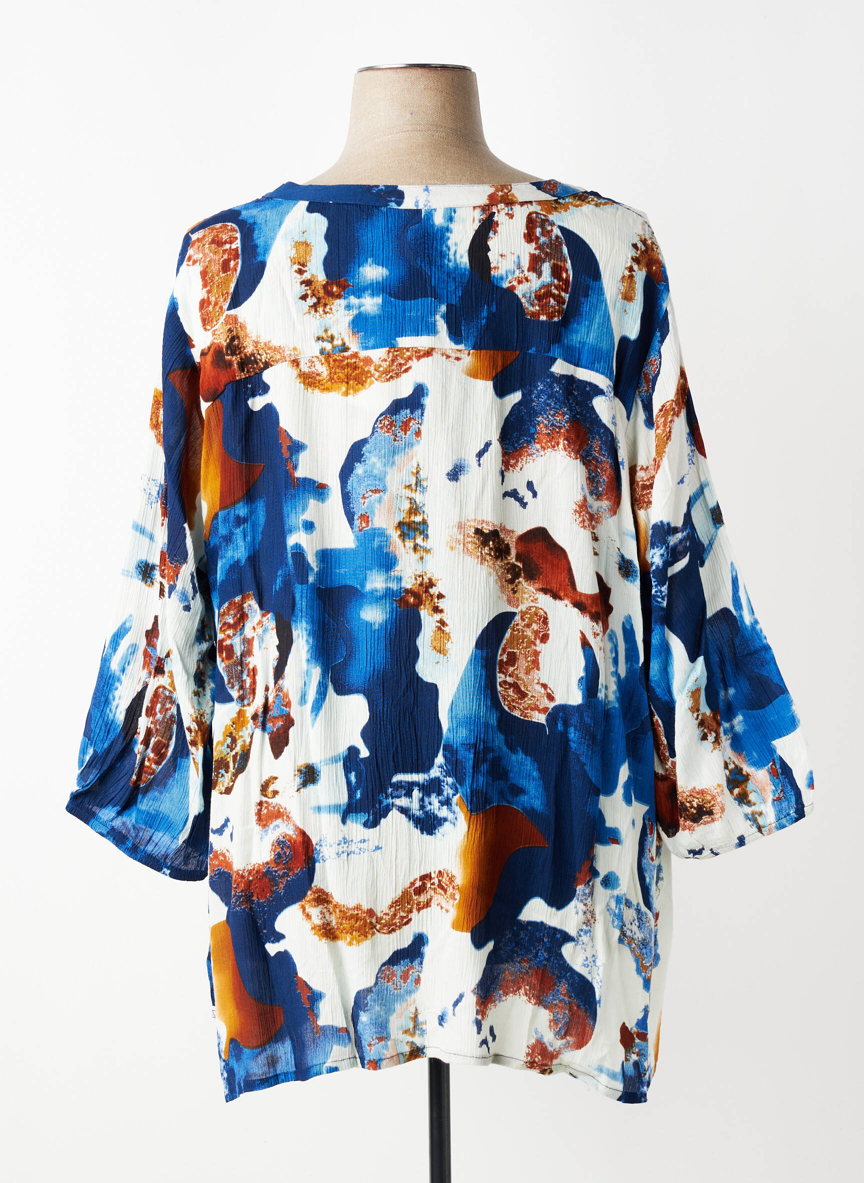 Blouse imprimé fleurs manches 3/4 bleu ZHENZI femme