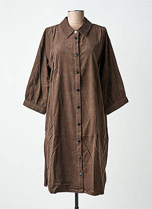 Robe mi-longue manches 3/4 manches 3/4 marron ZHENZI femme