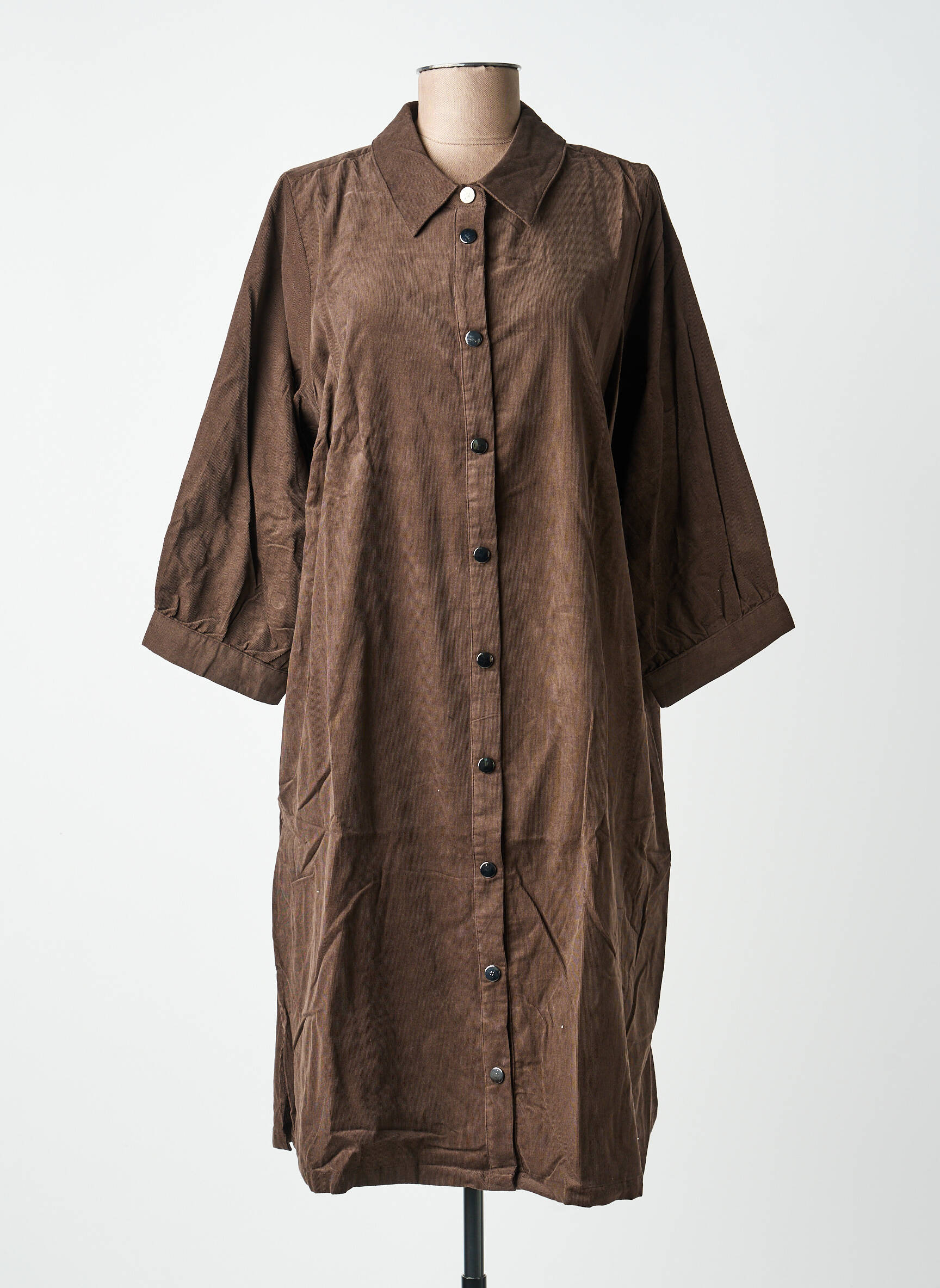 Robe mi-longue manches 3/4 manches 3/4 marron ZHENZI femme