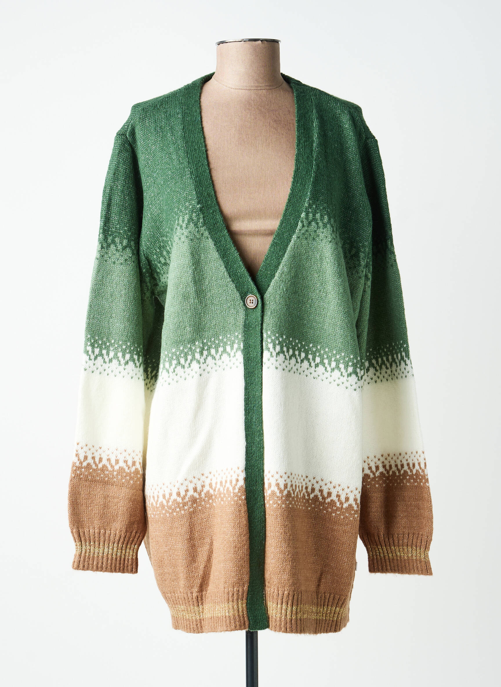 Gilet manches longues fermeture boutonnée sur le devant vert ZHENZI femme