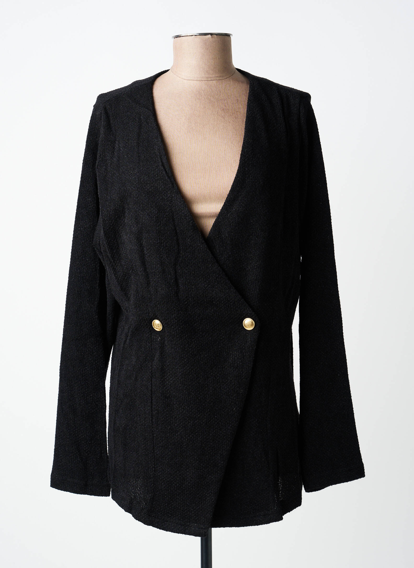 Gilet manches longues fermeture boutonnée sur le devant noir ZHENZI femme