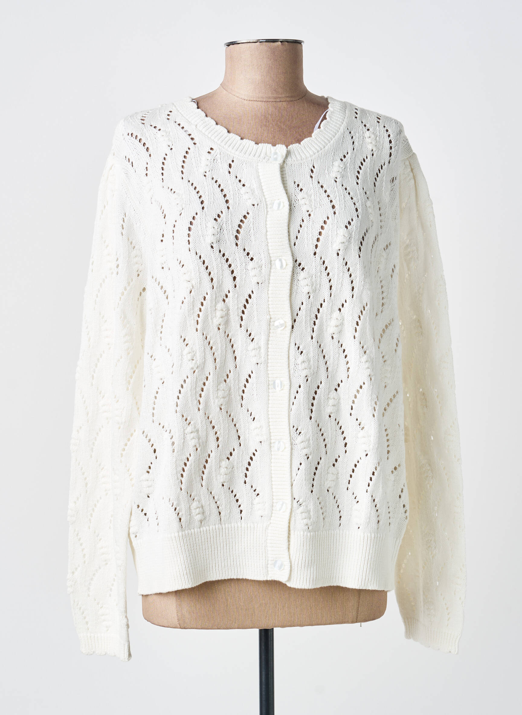 Gilet manches longues col rond blanc C'EST BEAU LA VIE femme