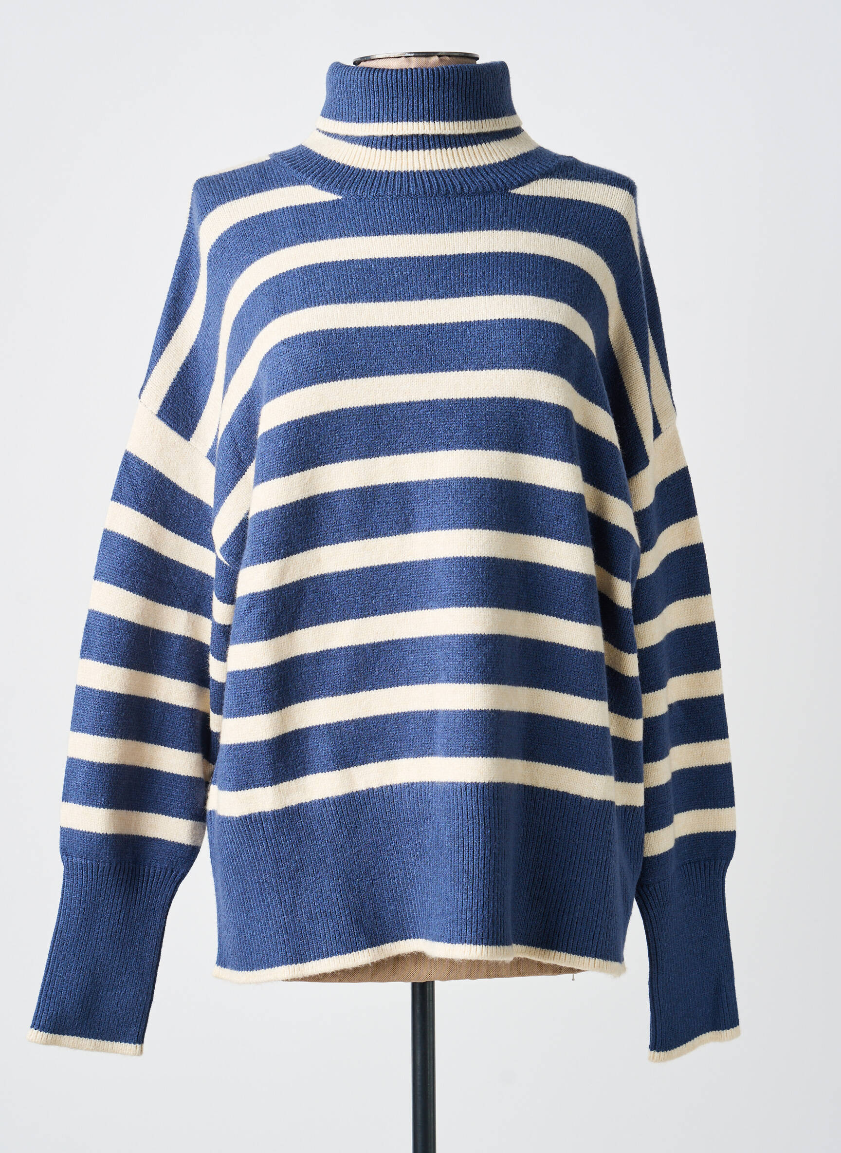Pull col roulé coupe droite manches longues bleu TIFFOSI femme