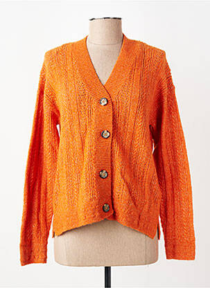 Gilet manches longues maille ajourée orange LILY & ME femme