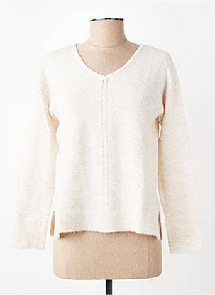 Pull col v manches longues beige C'EST BEAU LA VIE femme