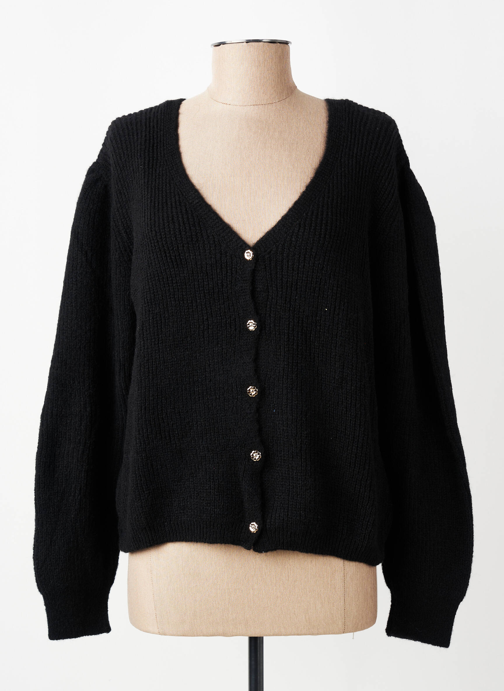 Gilet manches longues fermeture boutonnée sur le devant noir C'EST BEAU LA VIE femme