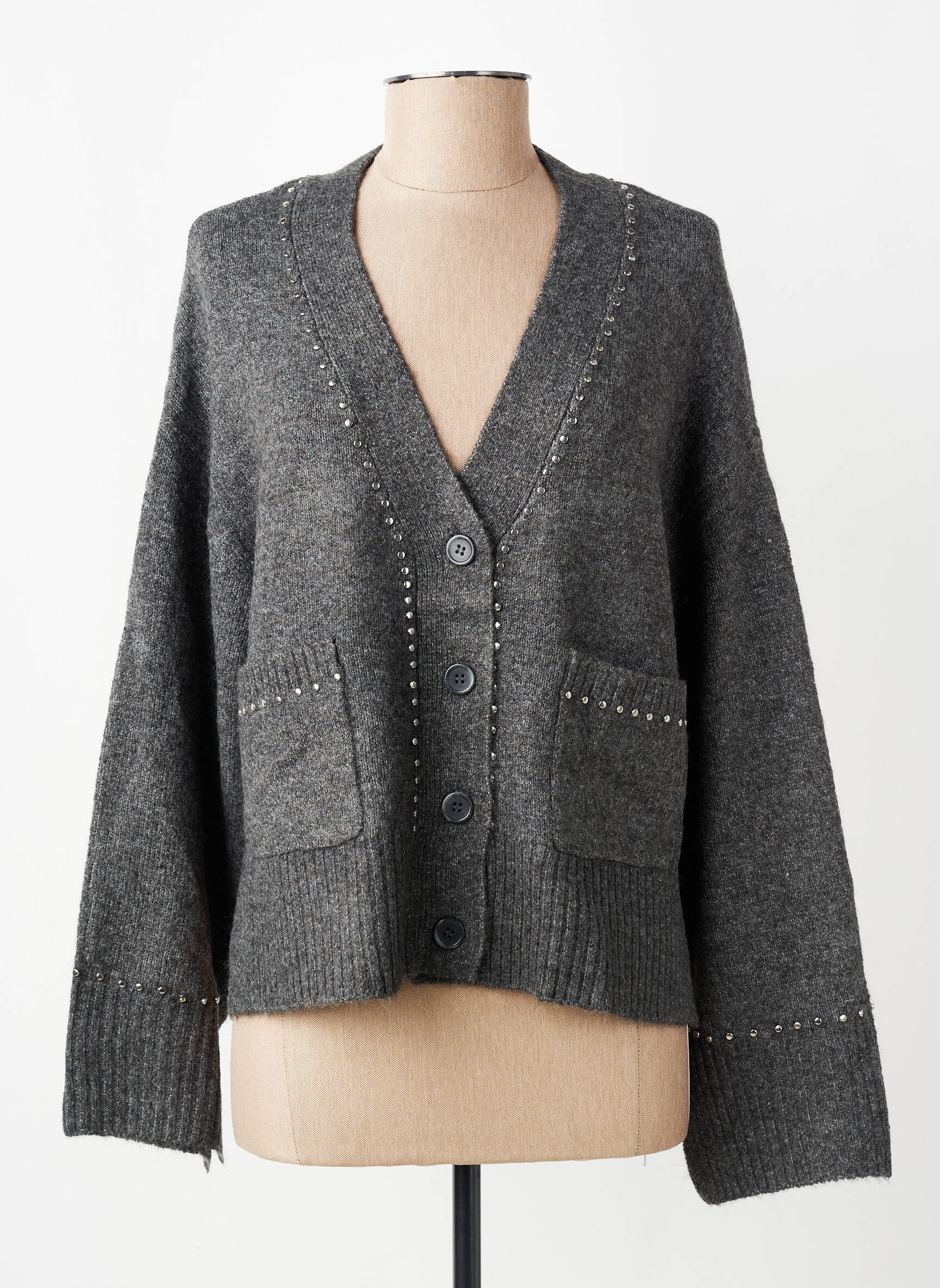 Gilet manches longues fermeture boutonnée sur le devant gris ONLY femme