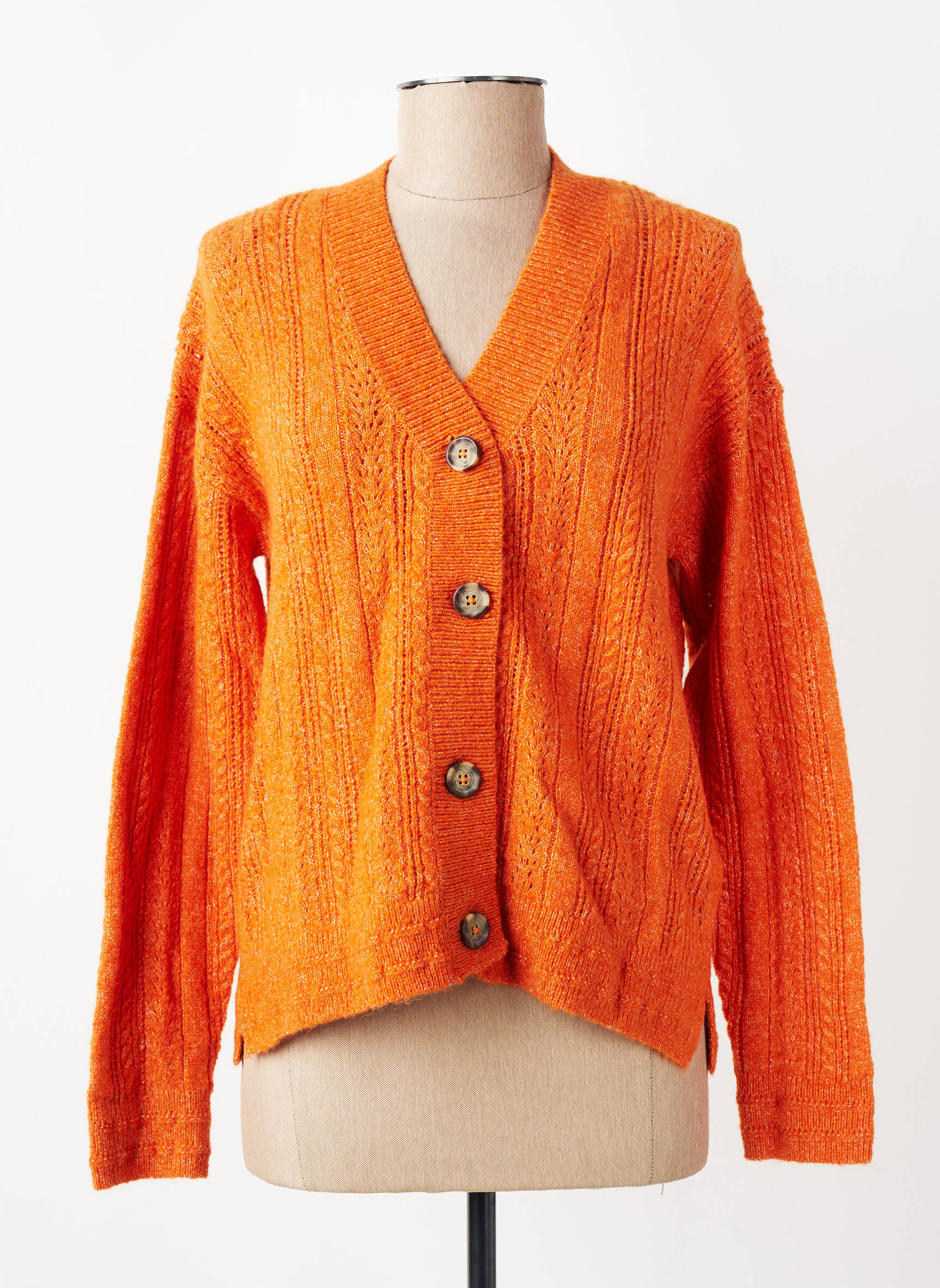 Gilet manches longues maille ajourée orange LILY & ME femme