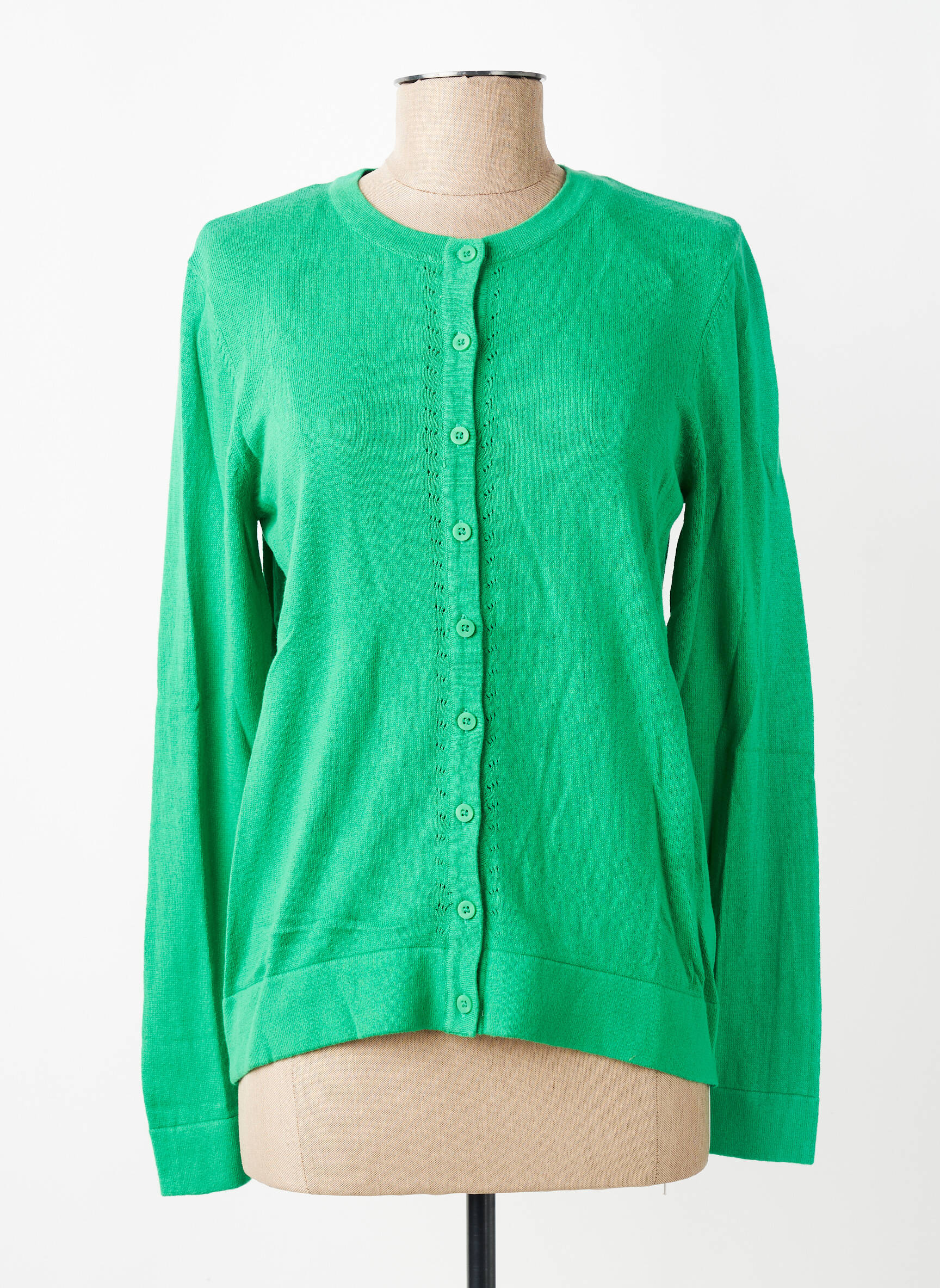 Gilet manches longues col rond vert LILY & ME femme
