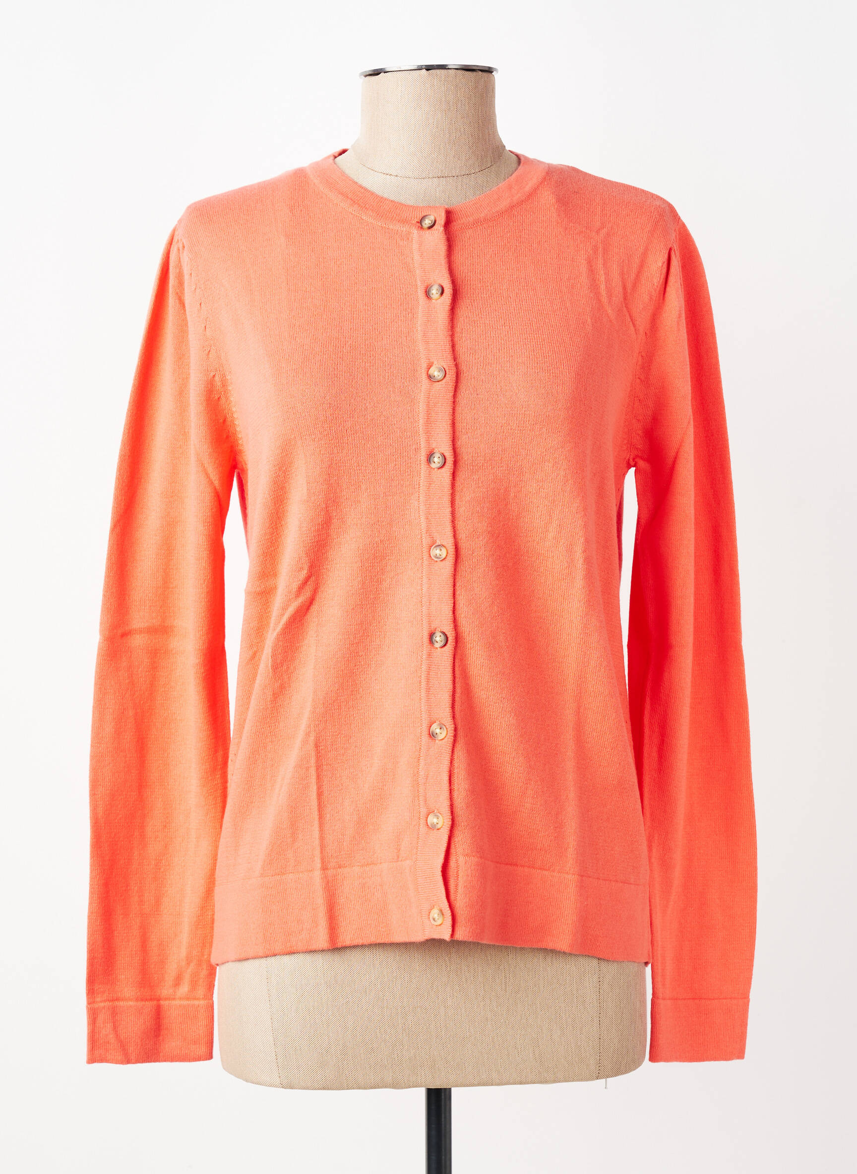 Gilet manches longues col rond orange LILY & ME femme