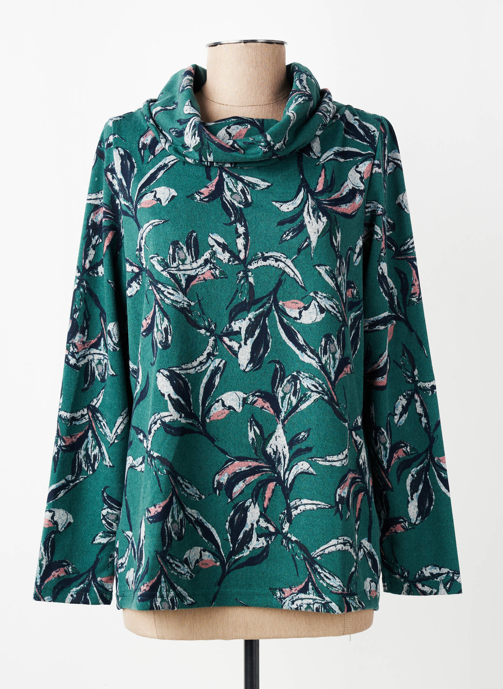 Pull col roulé coupe droite manches longues vert LILY & ME femme