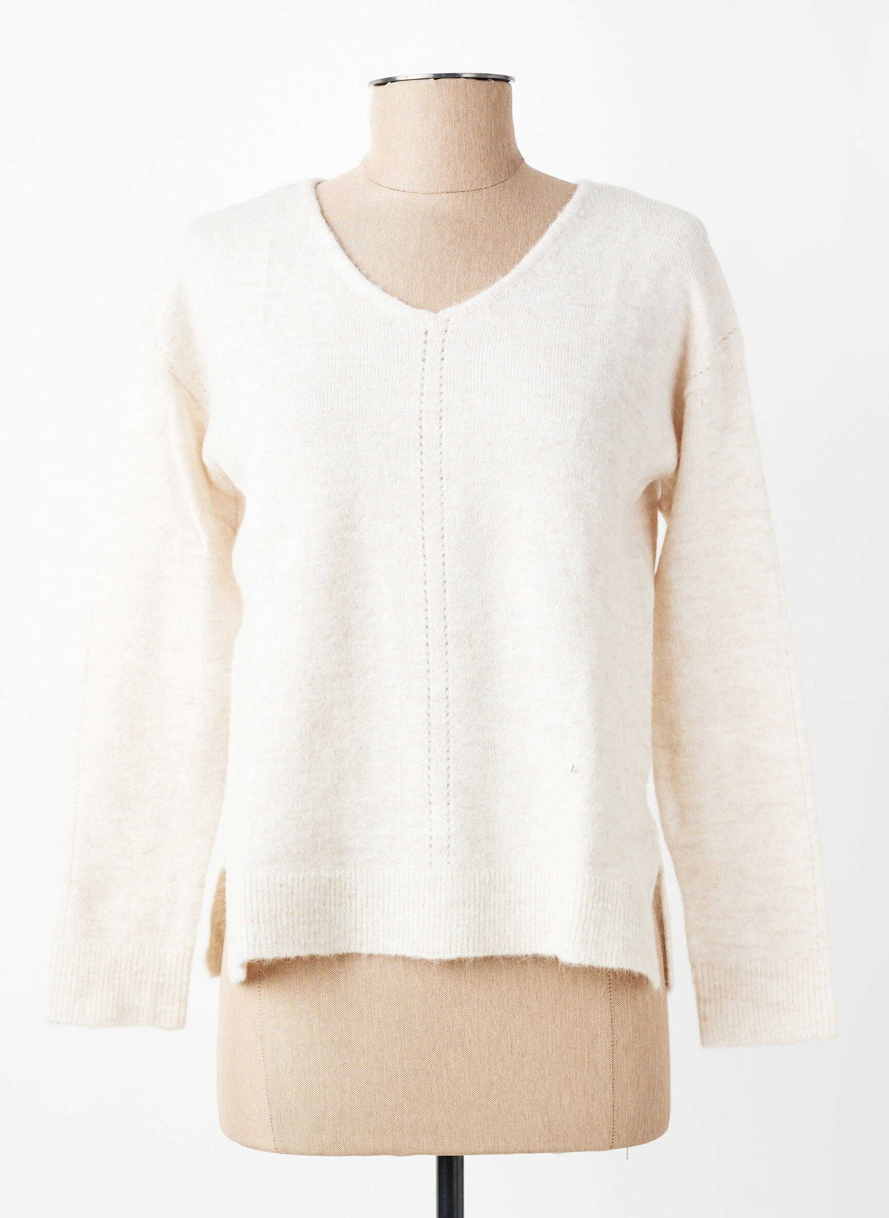 Pull col v manches longues beige C'EST BEAU LA VIE femme