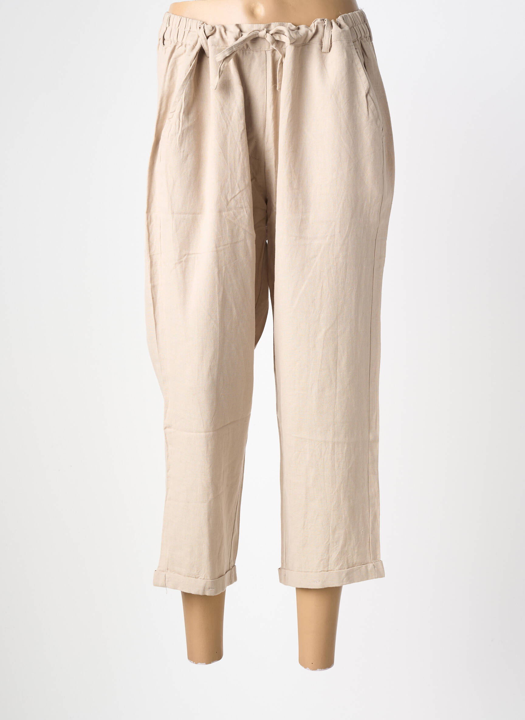 Pantalon 7/8 taille élastique taille normale beige ZHENZI femme