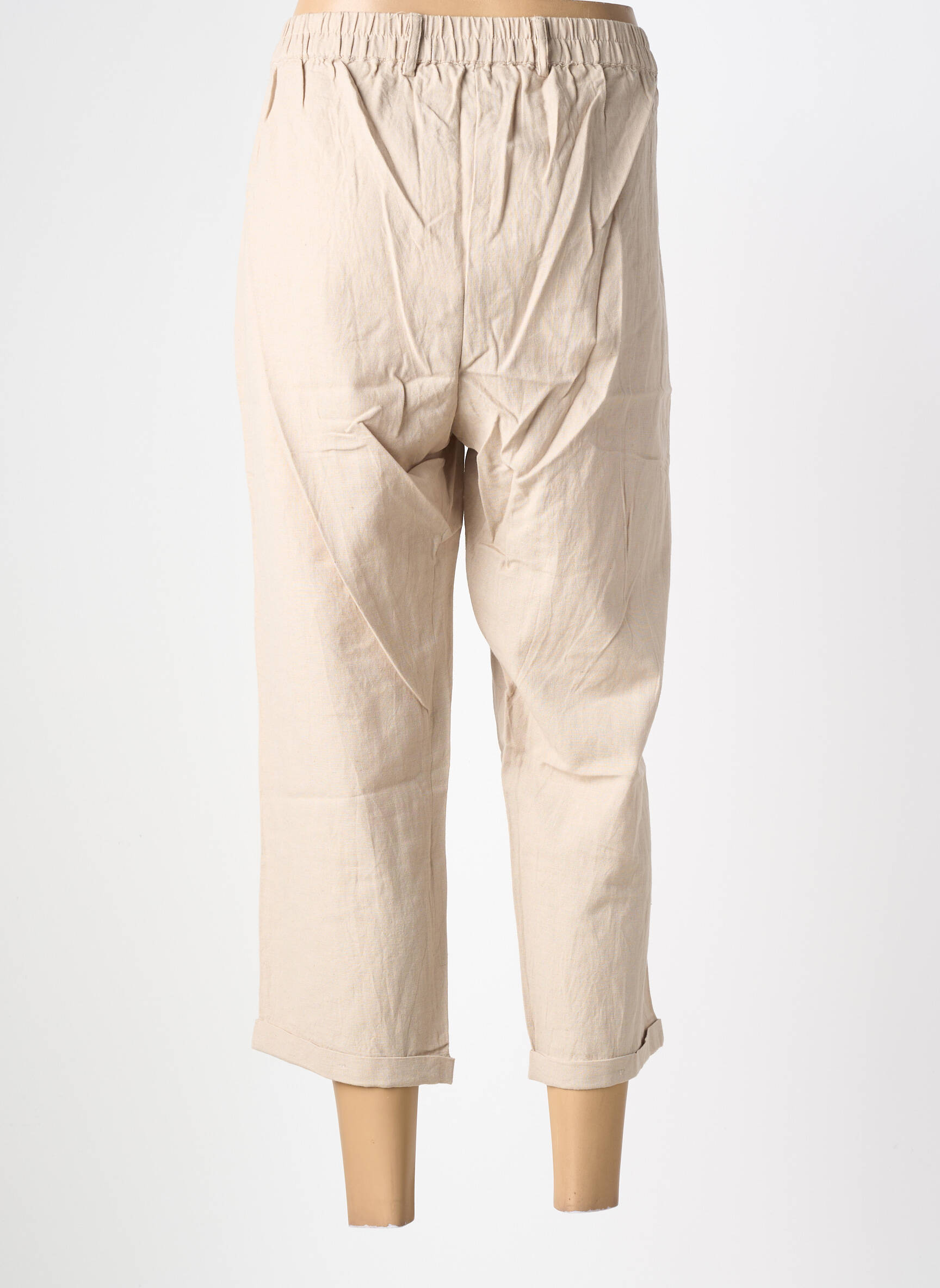 Pantalon 7/8 taille élastique taille normale beige ZHENZI femme