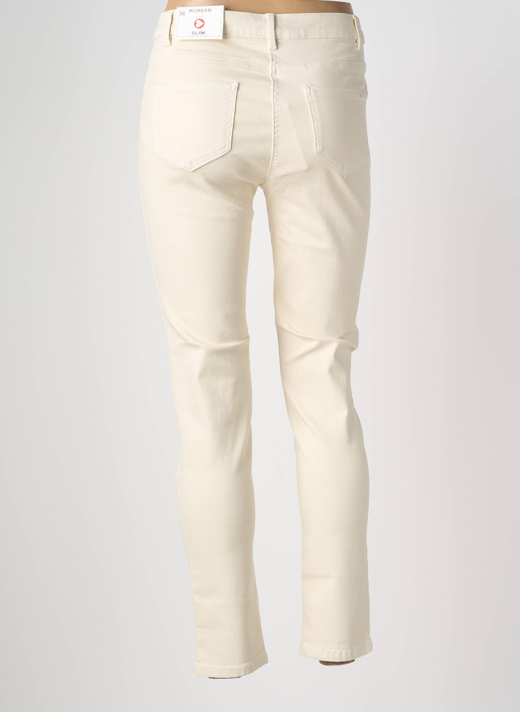Pantalon slim stretch taille normale beige MORGAN femme