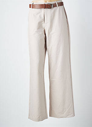 Pantalon large tissage popeline taille haute beige TIFFOSI femme