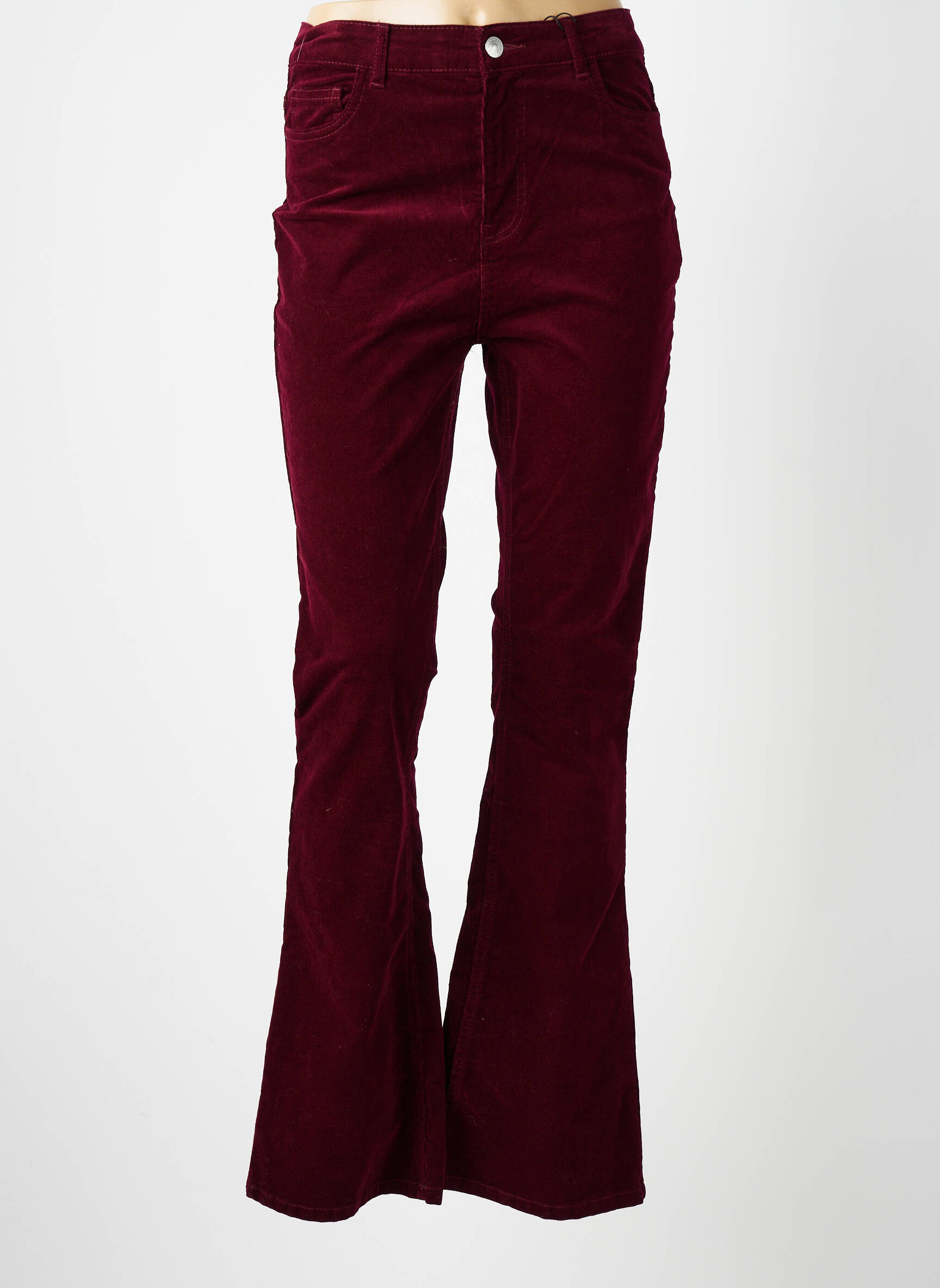 Pantalon flare stretch taille haute rouge PIECES femme