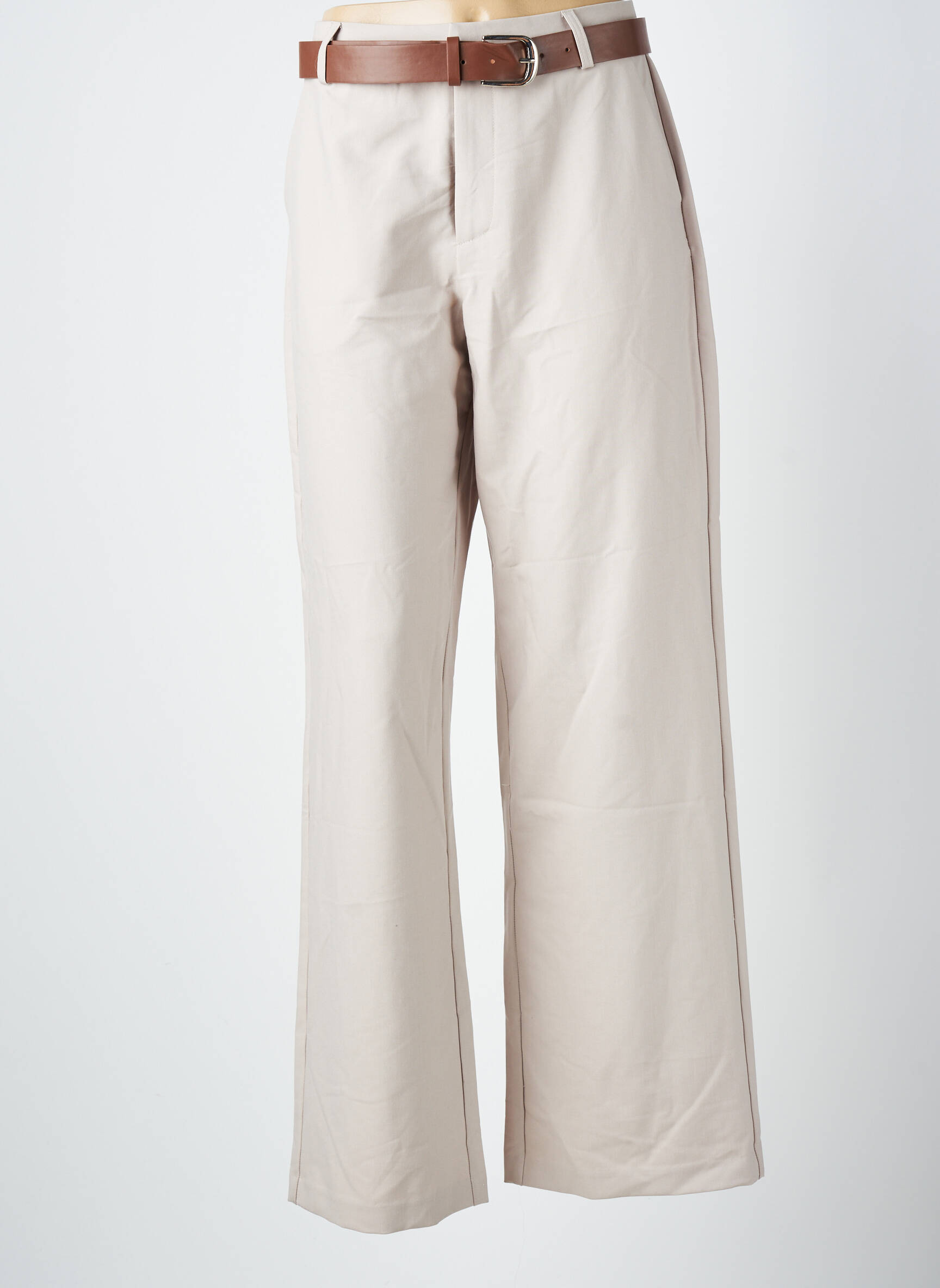 Pantalon large tissage popeline taille haute beige TIFFOSI femme