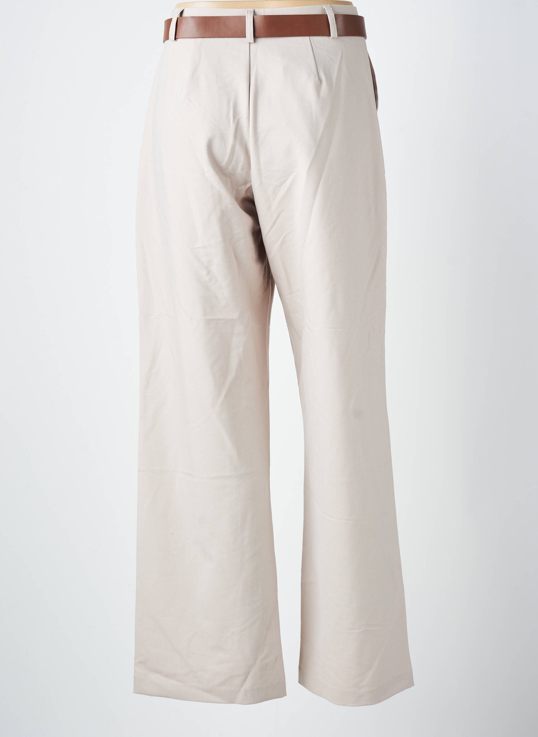 Pantalon large tissage popeline taille haute beige TIFFOSI femme