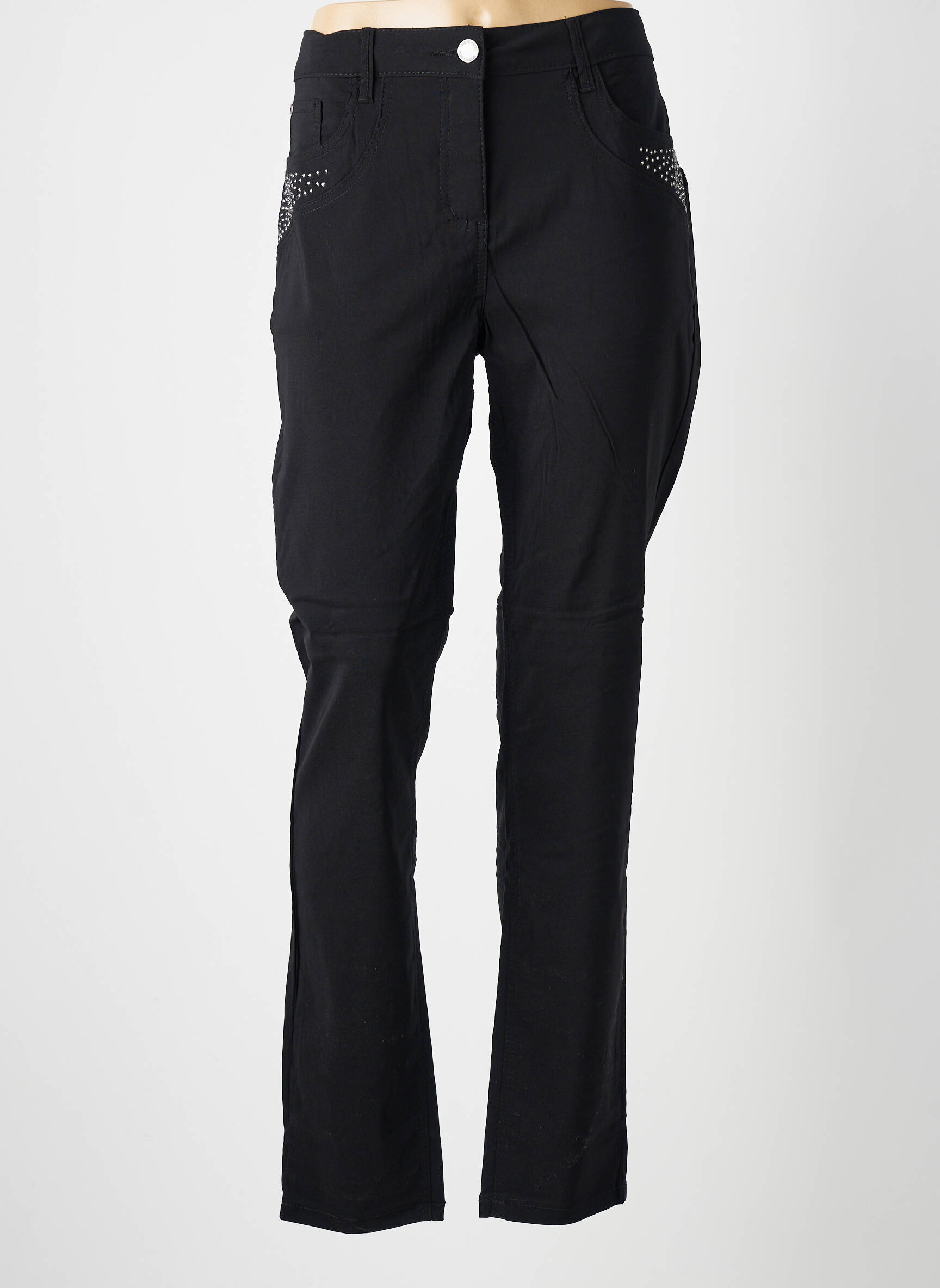 Pantalon slim tissage popeline taille normale noir ZHENZI femme