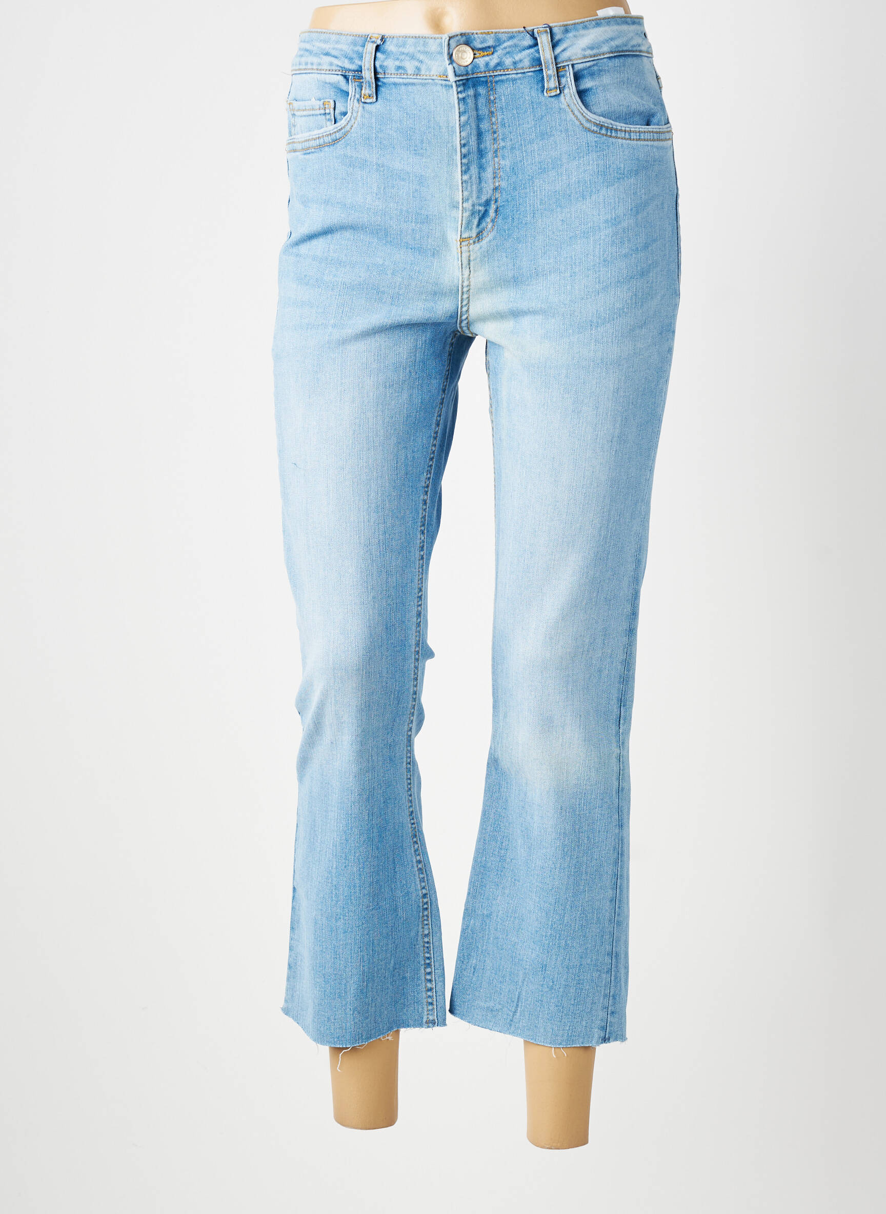 Jean coupe flare finition bord franc taille haute bleu TIFFOSI femme