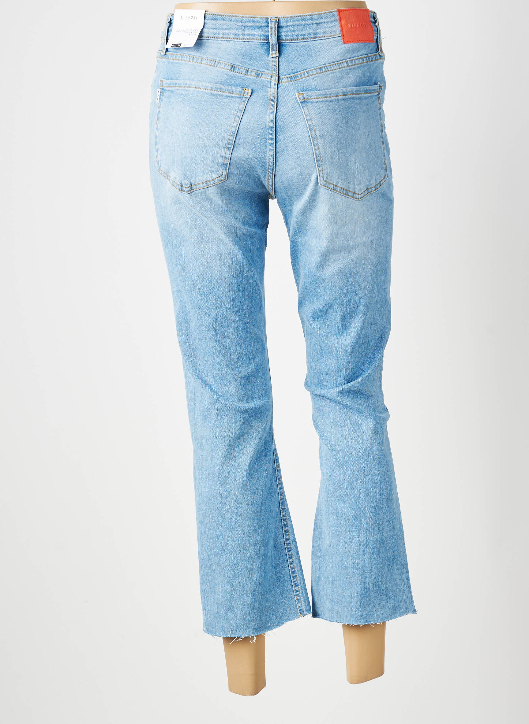 Jean coupe flare finition bord franc taille haute bleu TIFFOSI femme