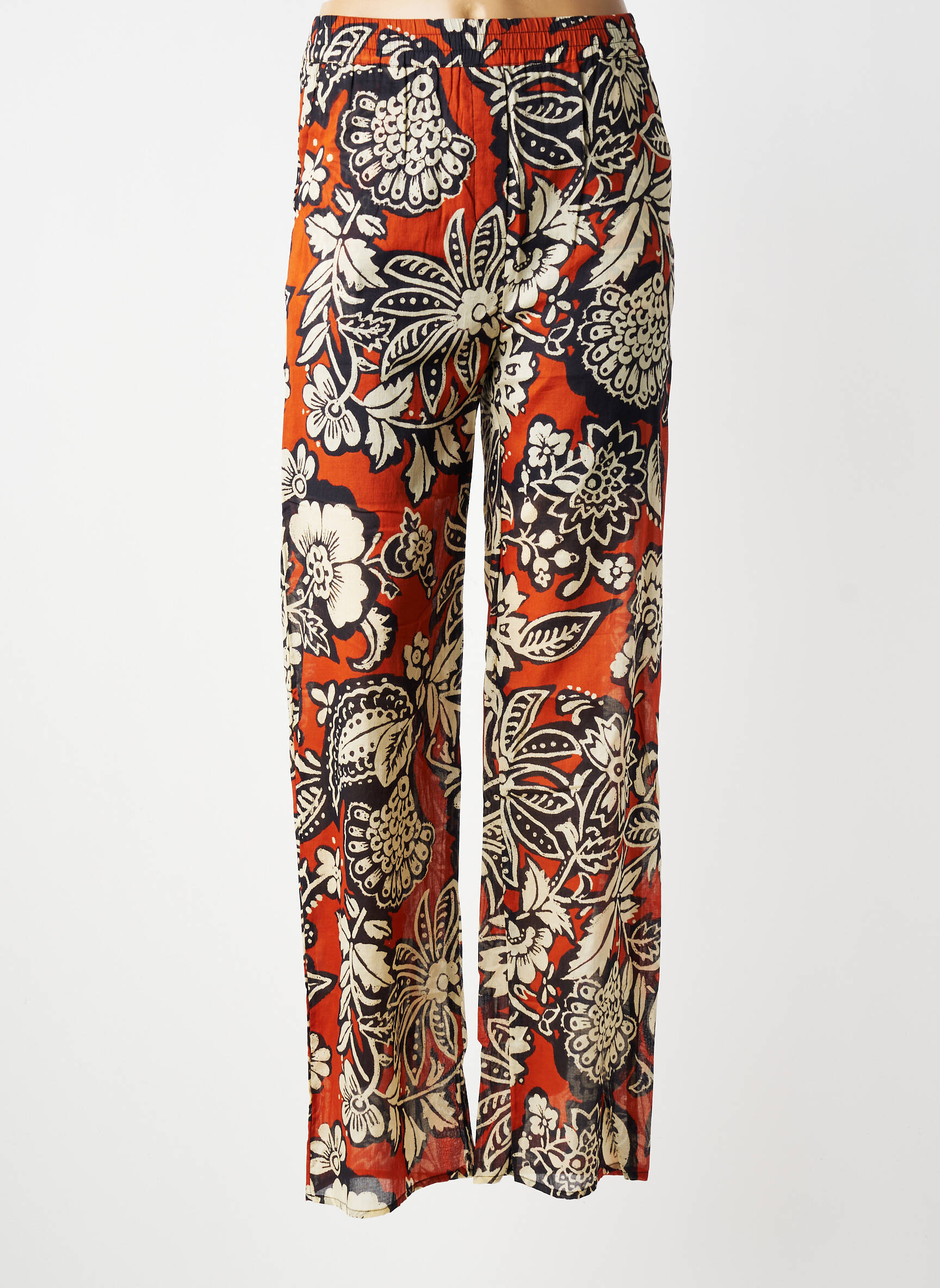 Pantalon droit tissage popeline orange C'EST BEAU LA VIE femme