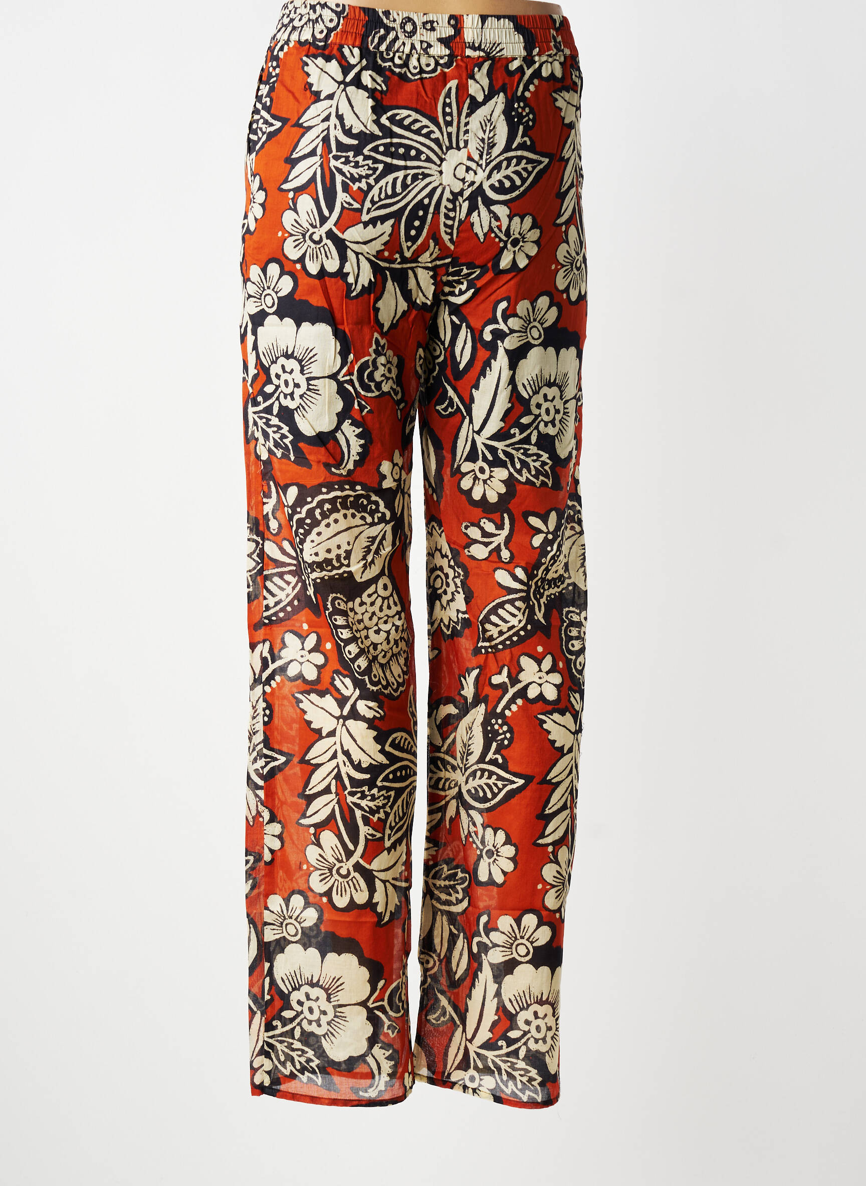 Pantalon droit tissage popeline orange C'EST BEAU LA VIE femme