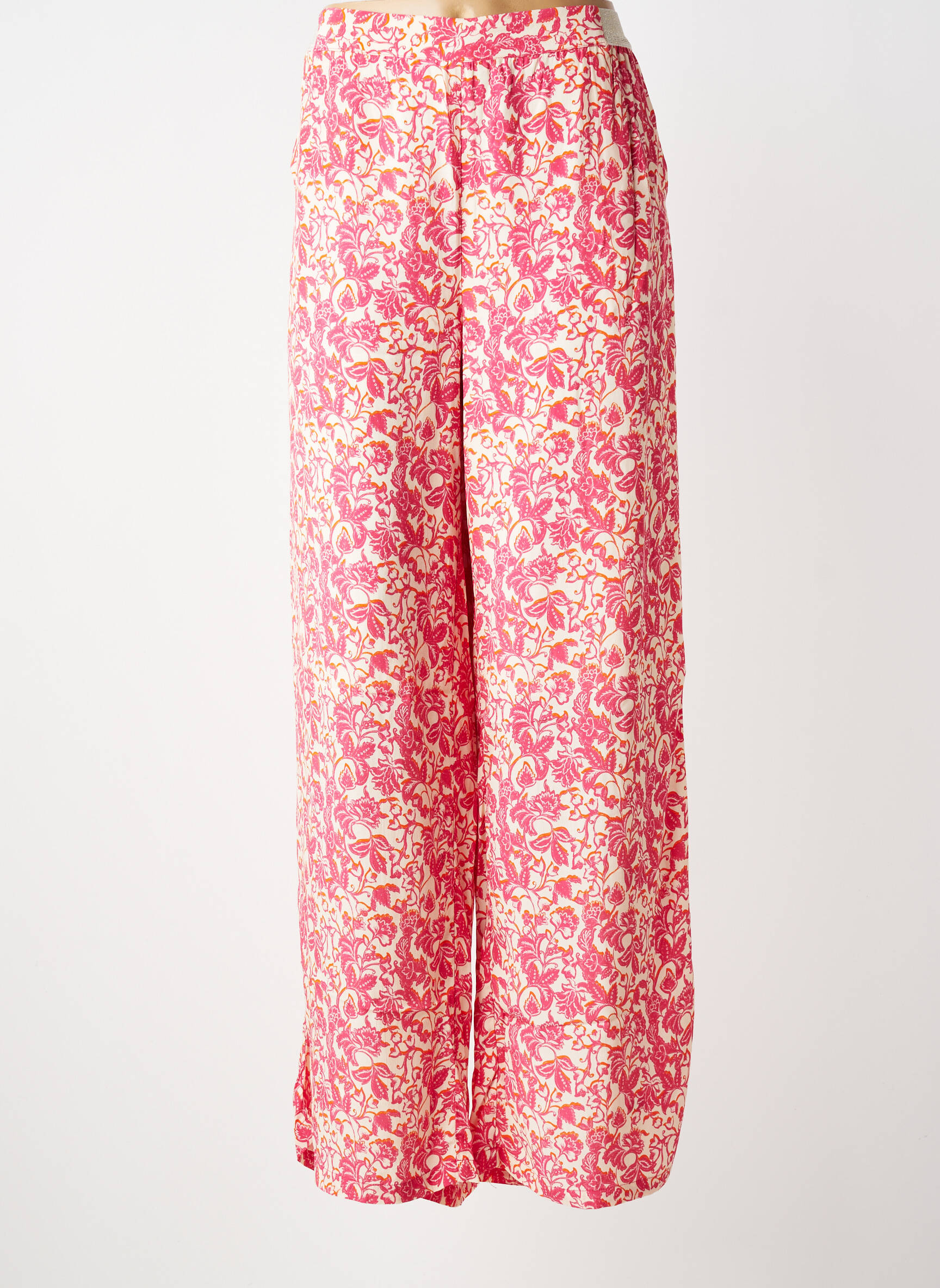 Pantalon large tissage crêpe taille normale rose JULIE GUERLANDE femme
