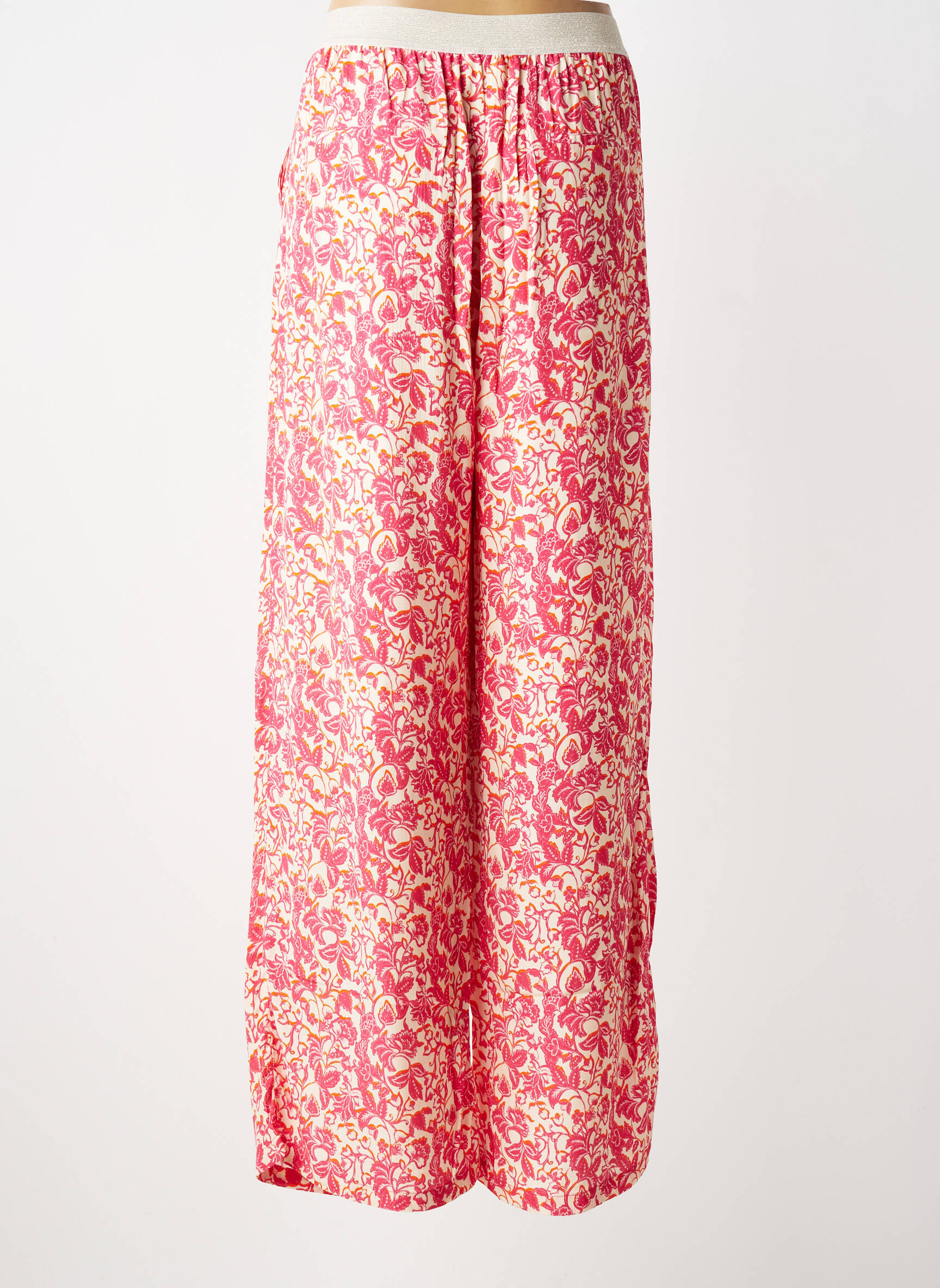 Pantalon large tissage crêpe taille normale rose JULIE GUERLANDE femme