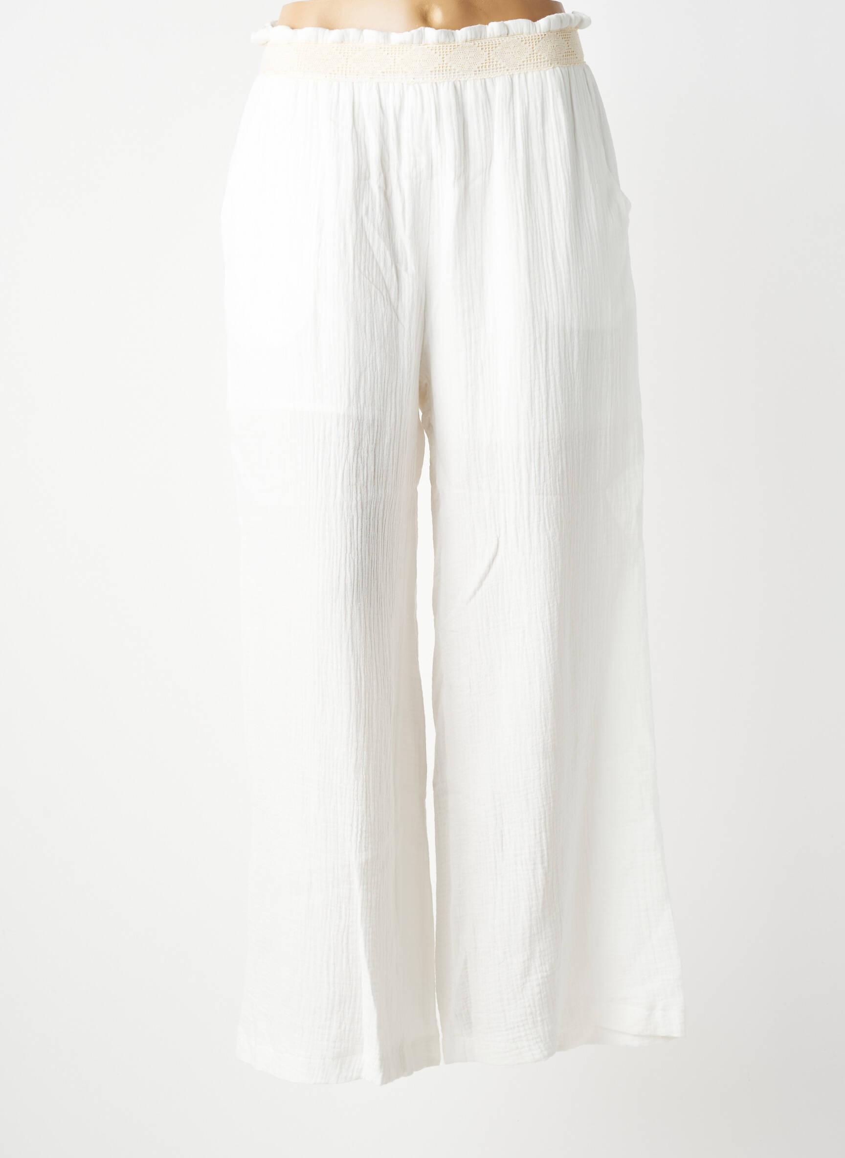 Pantalon large tissage crêpe taille normale blanc KILKY femme