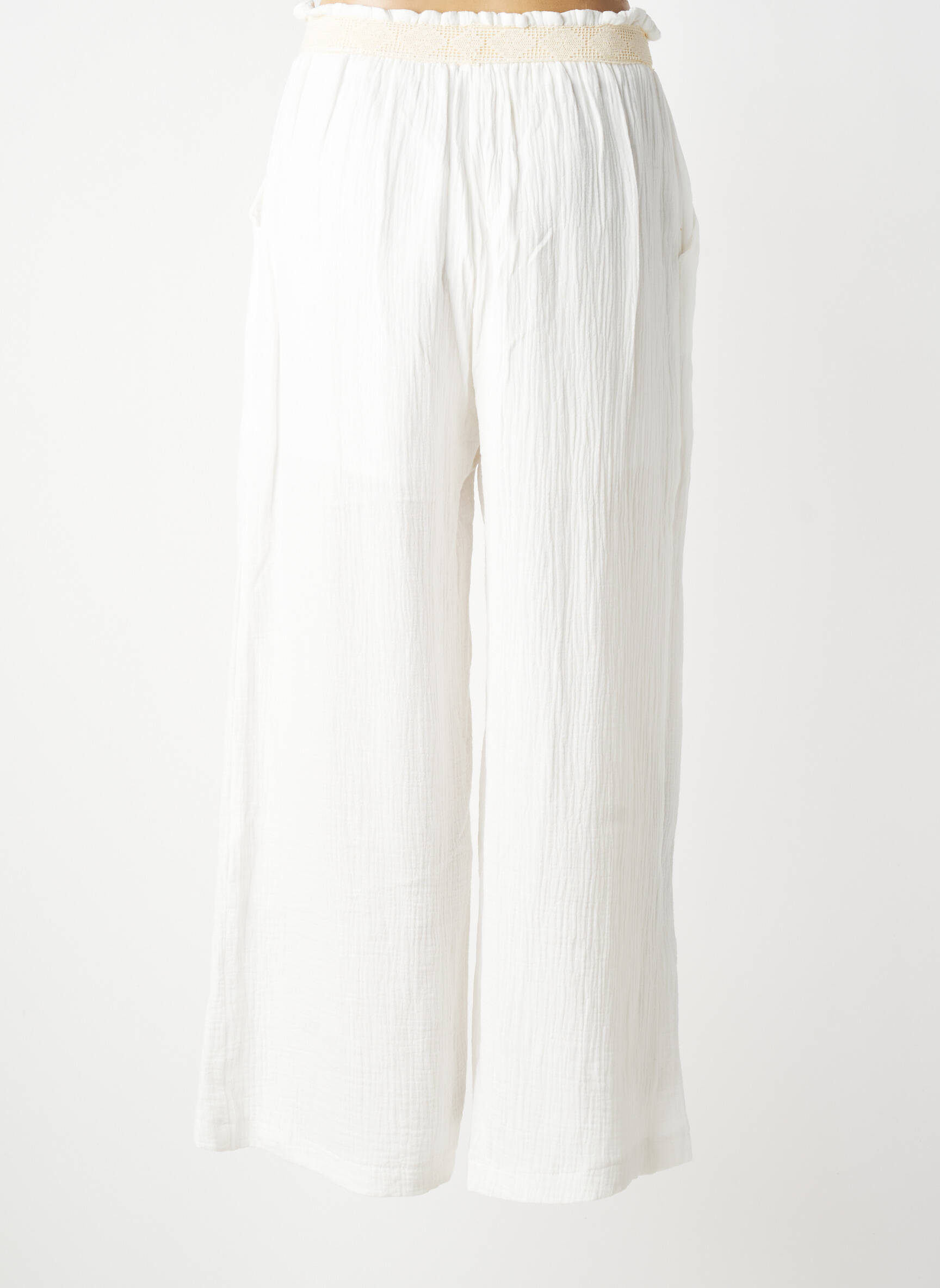 Pantalon large tissage crêpe taille normale blanc KILKY femme